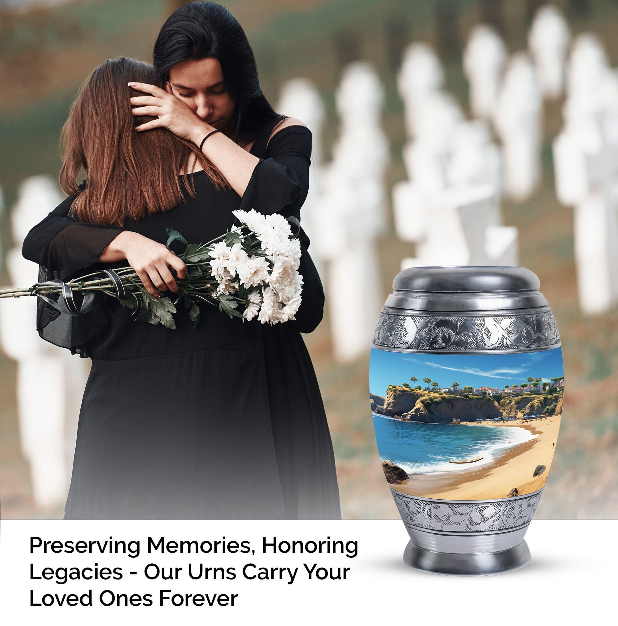 SUBSH Beach Beautiful View Elegent Urn, 3 Inch Urn for Human Ashes, Keepsake Memorial Cremation Urn for Baby Ashes, Small Funeral Pet Urn, Blue Urn Ashes, Dog Urn - Image 4