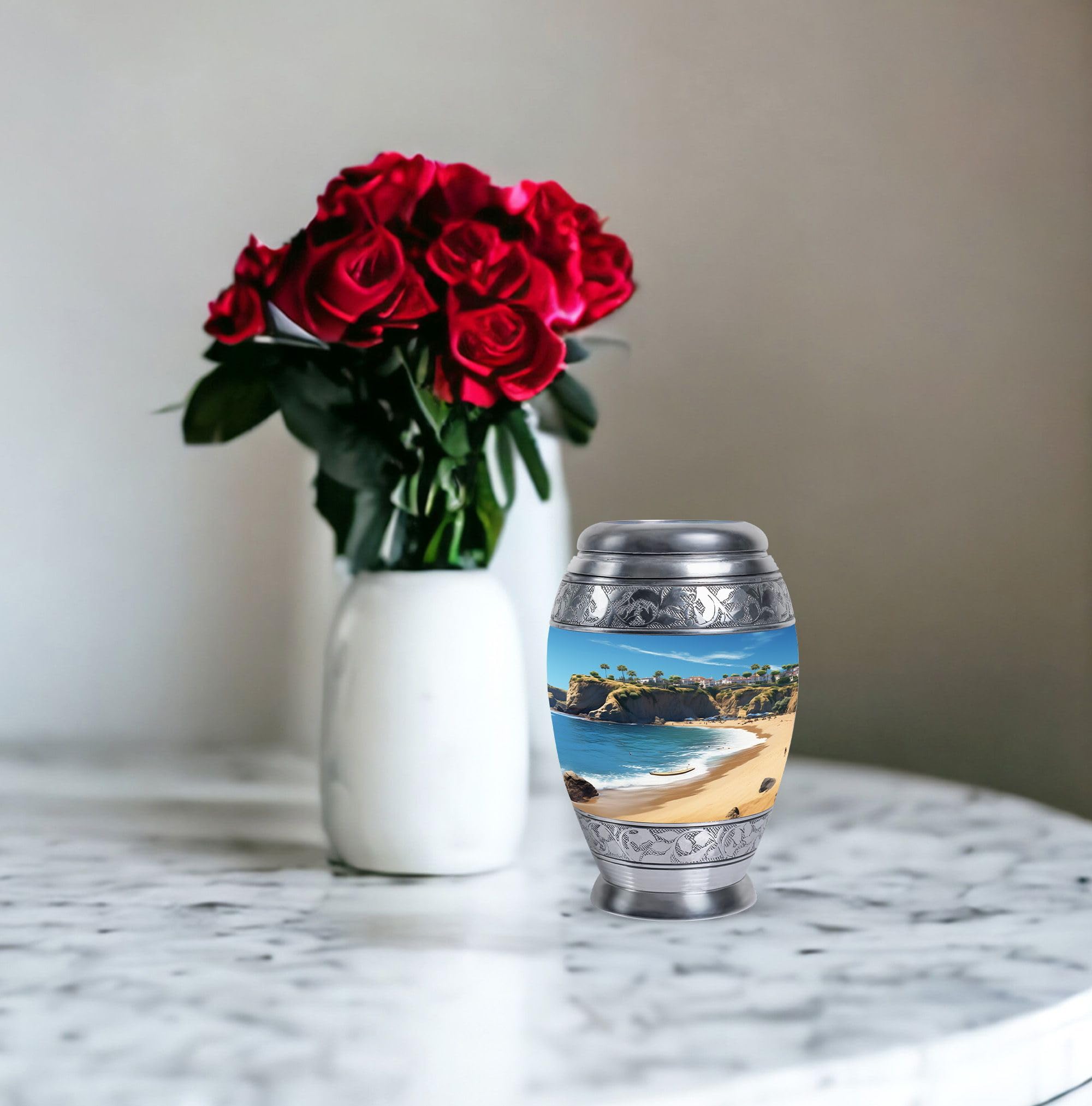 SUBSH Beach Beautiful View Elegent Urn, 3 Inch Urn for Human Ashes, Keepsake Memorial Cremation Urn for Baby Ashes, Small Funeral Pet Urn, Blue Urn Ashes, Dog Urn - Image 5