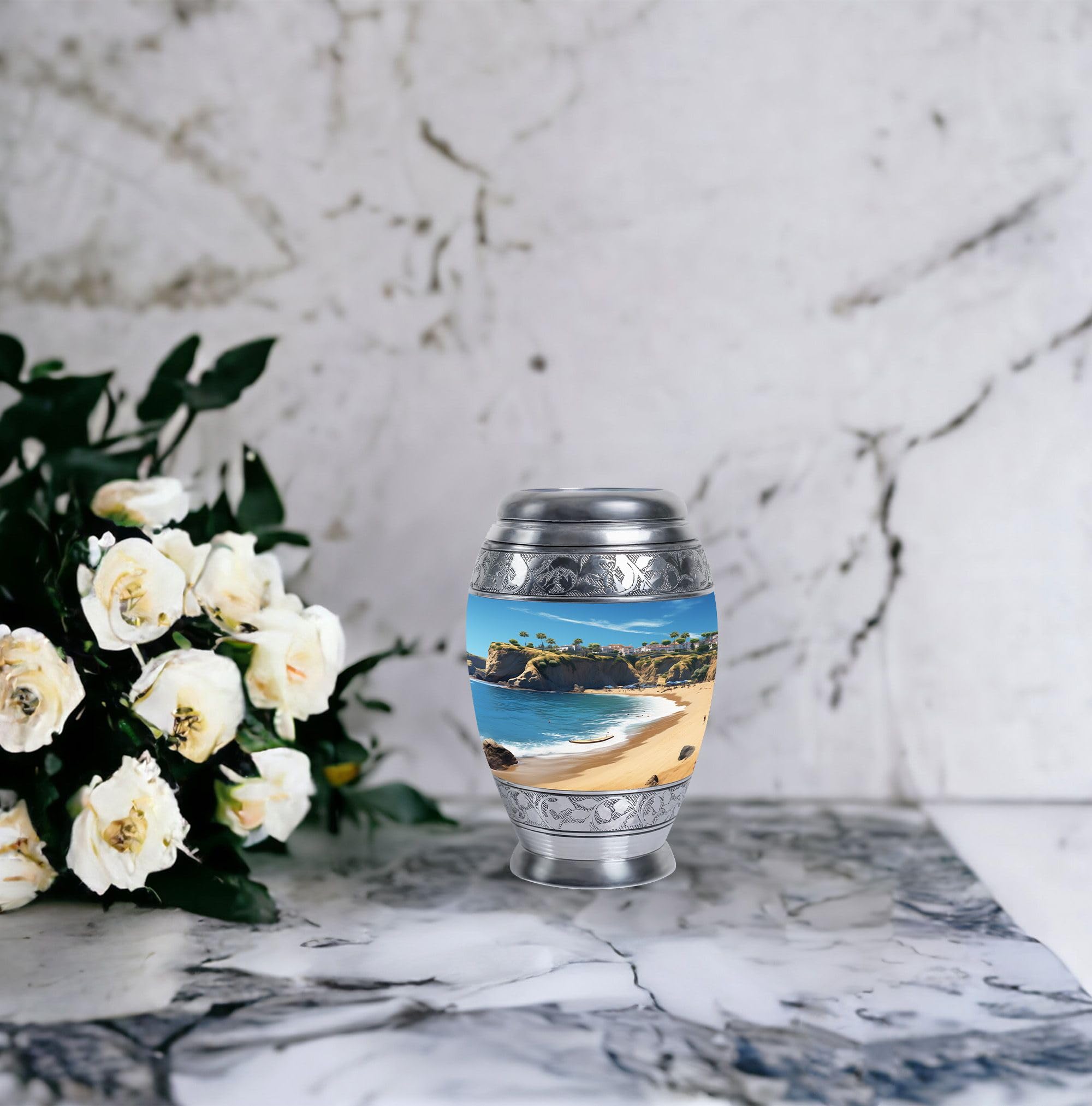 SUBSH Beach Beautiful View Elegent Urn, 3 Inch Urn for Human Ashes, Keepsake Memorial Cremation Urn for Baby Ashes, Small Funeral Pet Urn, Blue Urn Ashes, Dog Urn - Image 6