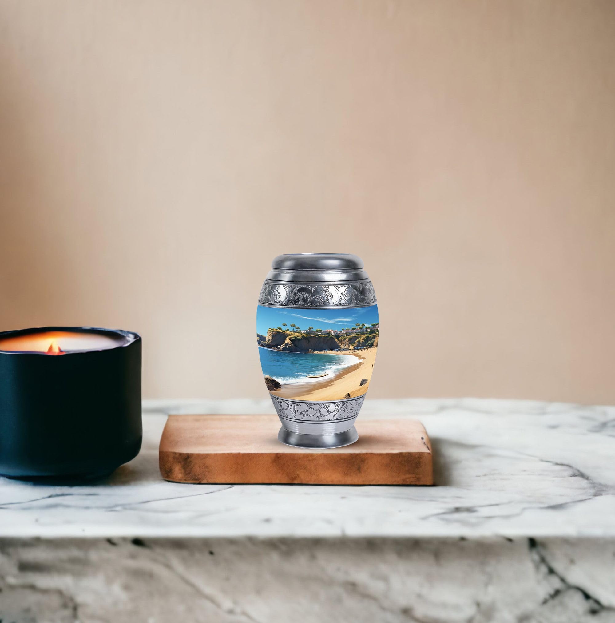 SUBSH Beach Beautiful View Elegent Urn, 3 Inch Urn for Human Ashes, Keepsake Memorial Cremation Urn for Baby Ashes, Small Funeral Pet Urn, Blue Urn Ashes, Dog Urn - Image 8