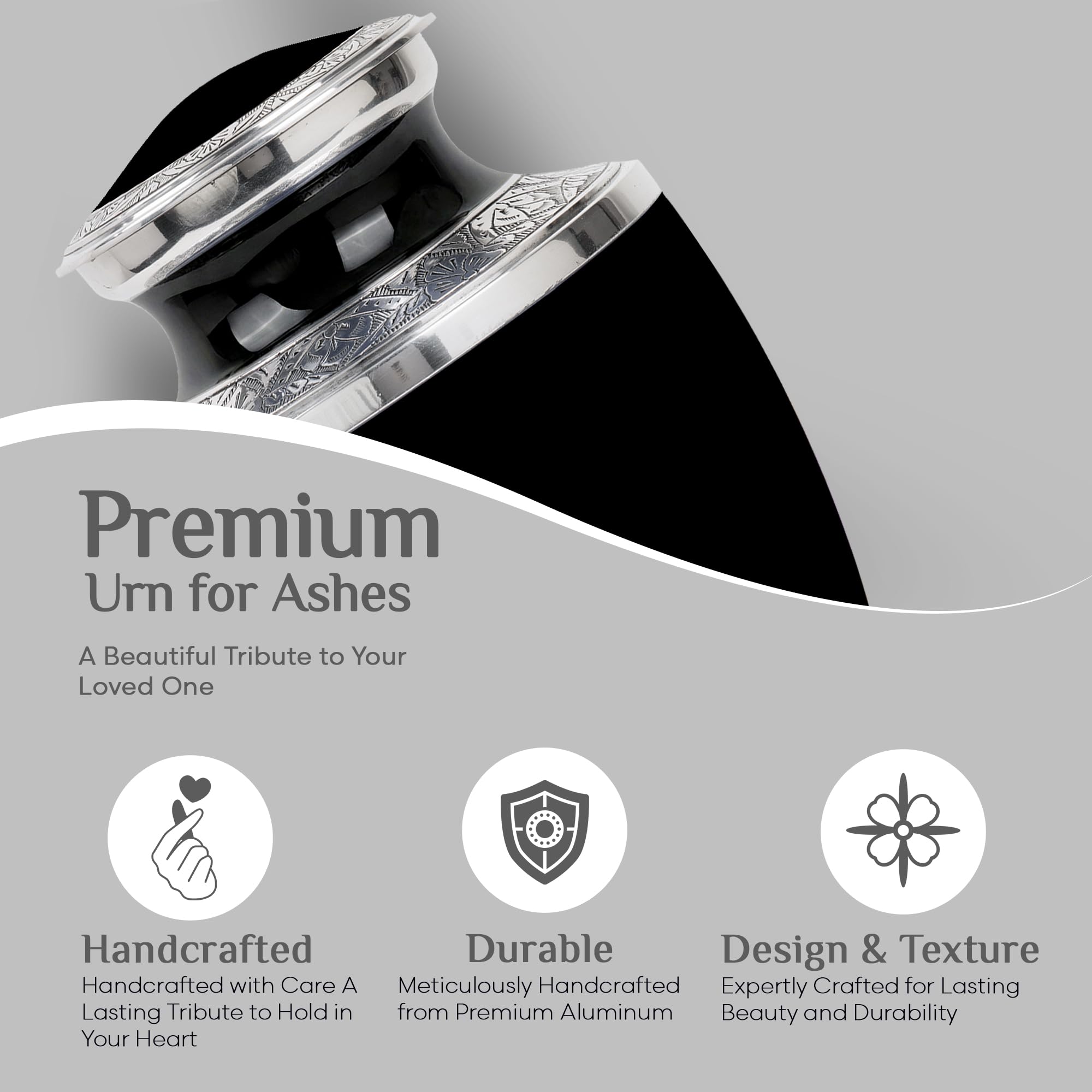 SUBSH Black Urn Custom Engraved Personalized Large Cremation Urns for Human Ashes - Cremation Large Memorial Urn for Ashes Adult Male & Female - Urns for Husband & Wife (10 inch) - Image 4