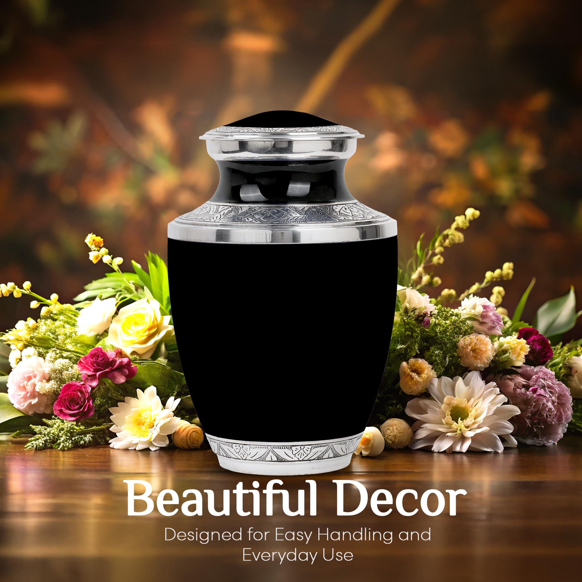 SUBSH Black Urn Custom Engraved Personalized Large Cremation Urns for Human Ashes - Cremation Large Memorial Urn for Ashes Adult Male & Female - Urns for Husband & Wife (10 inch) - Image 6