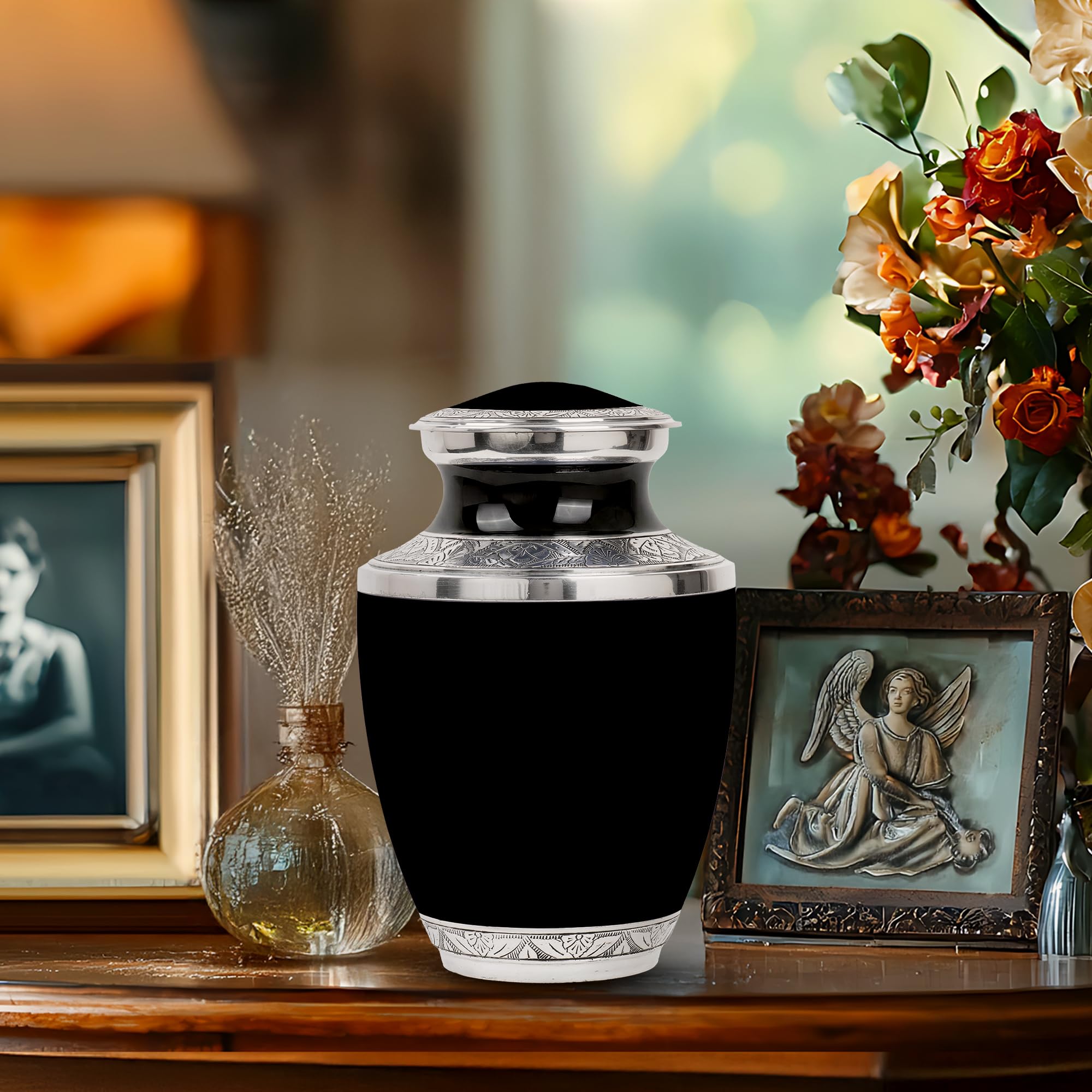 SUBSH Black Urn Custom Engraved Personalized Large Cremation Urns for Human Ashes - Cremation Large Memorial Urn for Ashes Adult Male & Female - Urns for Husband & Wife (10 inch) - Image 7