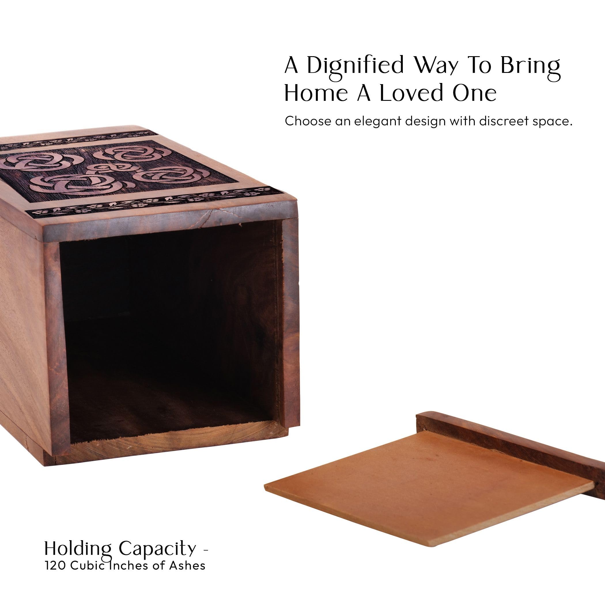 SUBSH Caltic Knot Urn for Human Ashes, 11.25 Inch Urn, Wooden Urn Box, Large Urns for Human Ashes, Adult Female, Memorial Ash Urns, Decorative Urn, Cremation Urns for Human Ashes, Pack of 1, - Image 3
