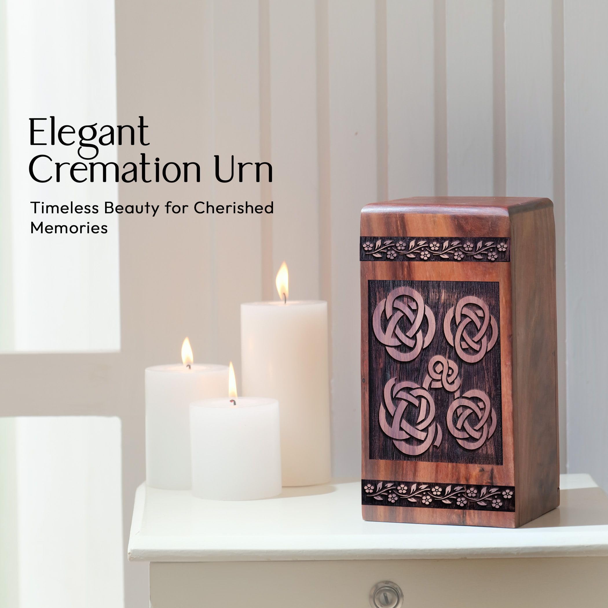 SUBSH Caltic Knot Urn for Human Ashes, 11.25 Inch Urn, Wooden Urn Box, Large Urns for Human Ashes, Adult Female, Memorial Ash Urns, Decorative Urn, Cremation Urns for Human Ashes, Pack of 1, - Image 5