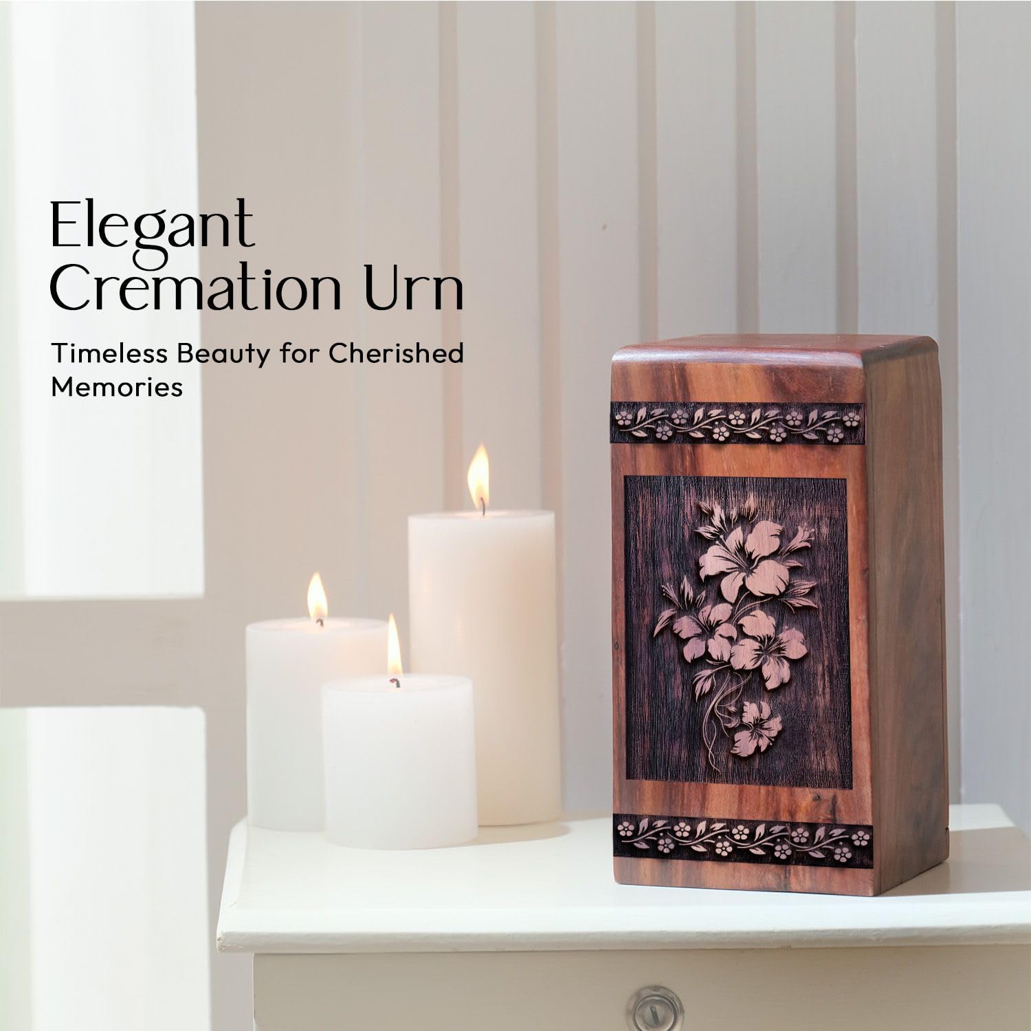 SUBSH Cherry Blossoms Urn for Human Ashes, 11.25 Inch Urn, Wooden Urn Box, Large Urns for Human Ashes, Memorial Ash Urns, Adult Female, Decorative Urn, Cremation Urns for Human Ashes, Pack of 1, - Image 5