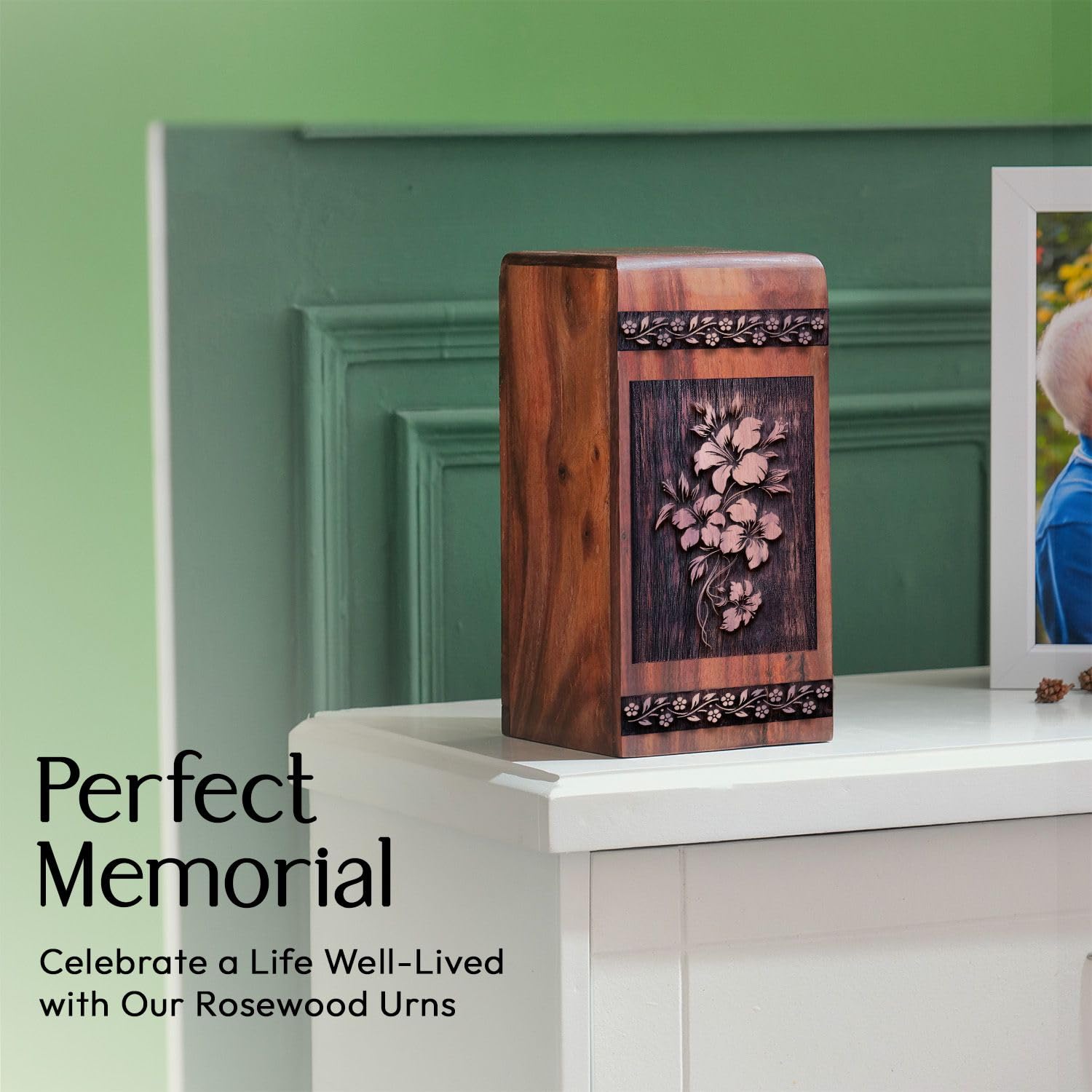 SUBSH Cherry Blossoms Urn for Human Ashes, 11.25 Inch Urn, Wooden Urn Box, Large Urns for Human Ashes, Memorial Ash Urns, Adult Female, Decorative Urn, Cremation Urns for Human Ashes, Pack of 1, - Image 6