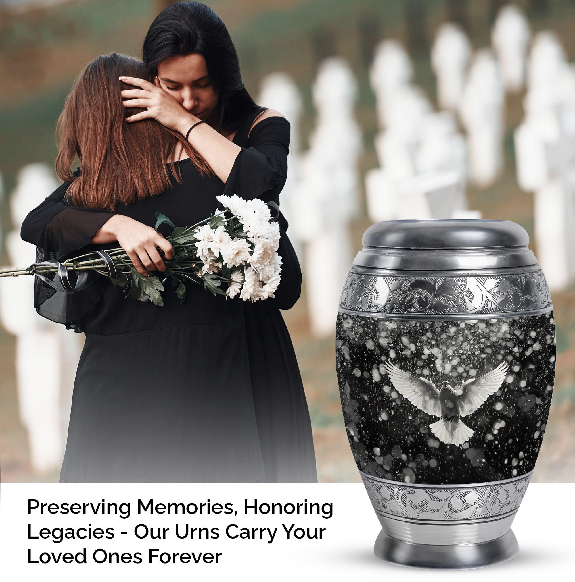 SUBSH Dove Urn for Ashes, 10 Inch Urn, Black Urns for Ashes, Cremation Urns, Decorative Urns, Large Urns for Human Ashes, Urn for Human Ashes Adult Male, Urn for Ashes - Image 3