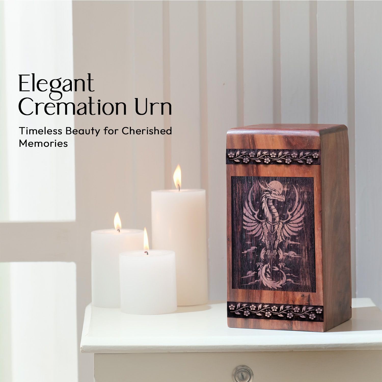 SUBSH Dragon Urn - 5 Inch Urn - Wooden Urn - Cremation Urn for Ashes - Decorative Urns, Urn for Ashes Adult Male, Memorial Keepsakes for Ashes, Urns for Human Ashes, Small Urn for Ashes - Pack of 1 - Image 5