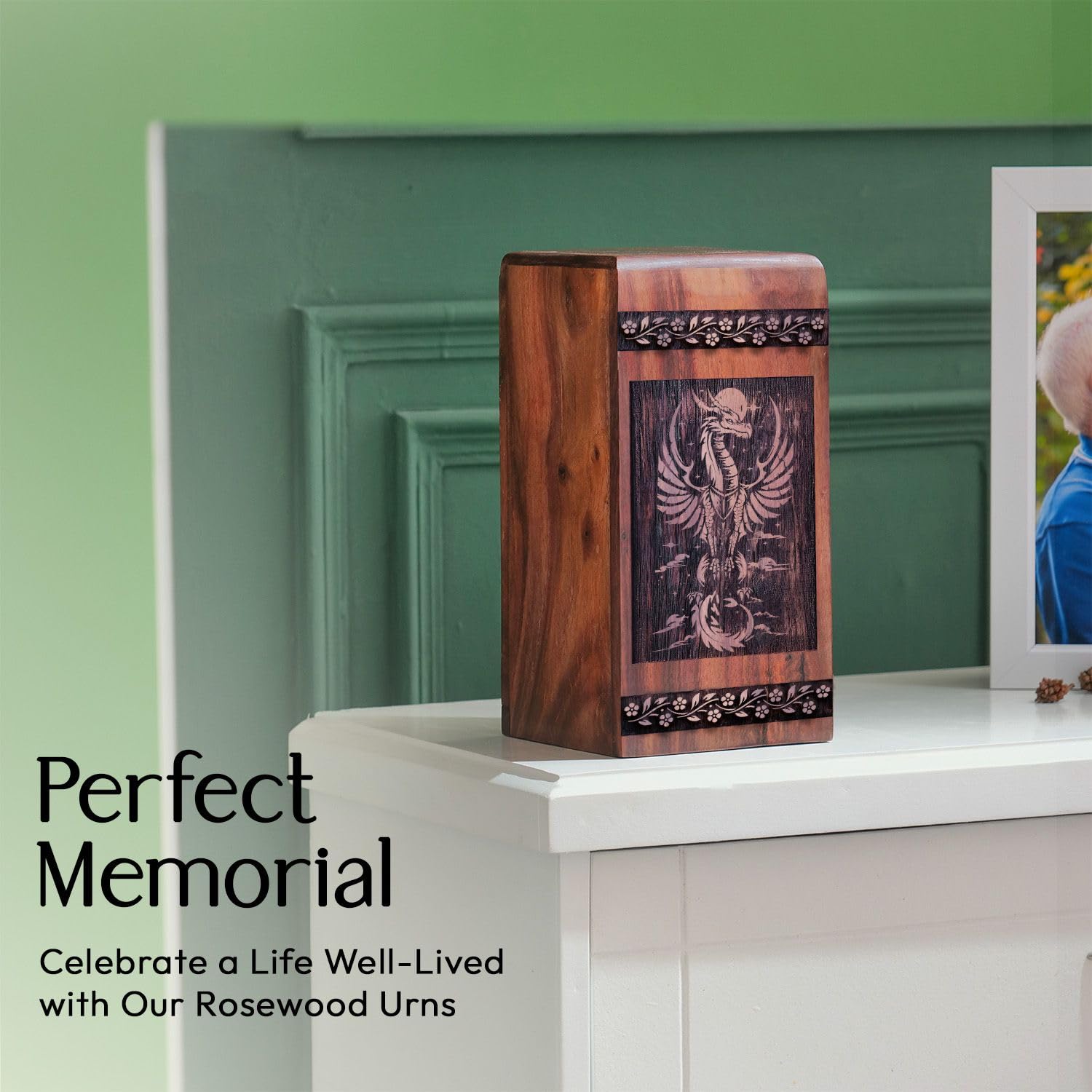 SUBSH Dragon Urn - 5 Inch Urn - Wooden Urn - Cremation Urn for Ashes - Decorative Urns, Urn for Ashes Adult Male, Memorial Keepsakes for Ashes, Urns for Human Ashes, Small Urn for Ashes - Pack of 1 - Image 6