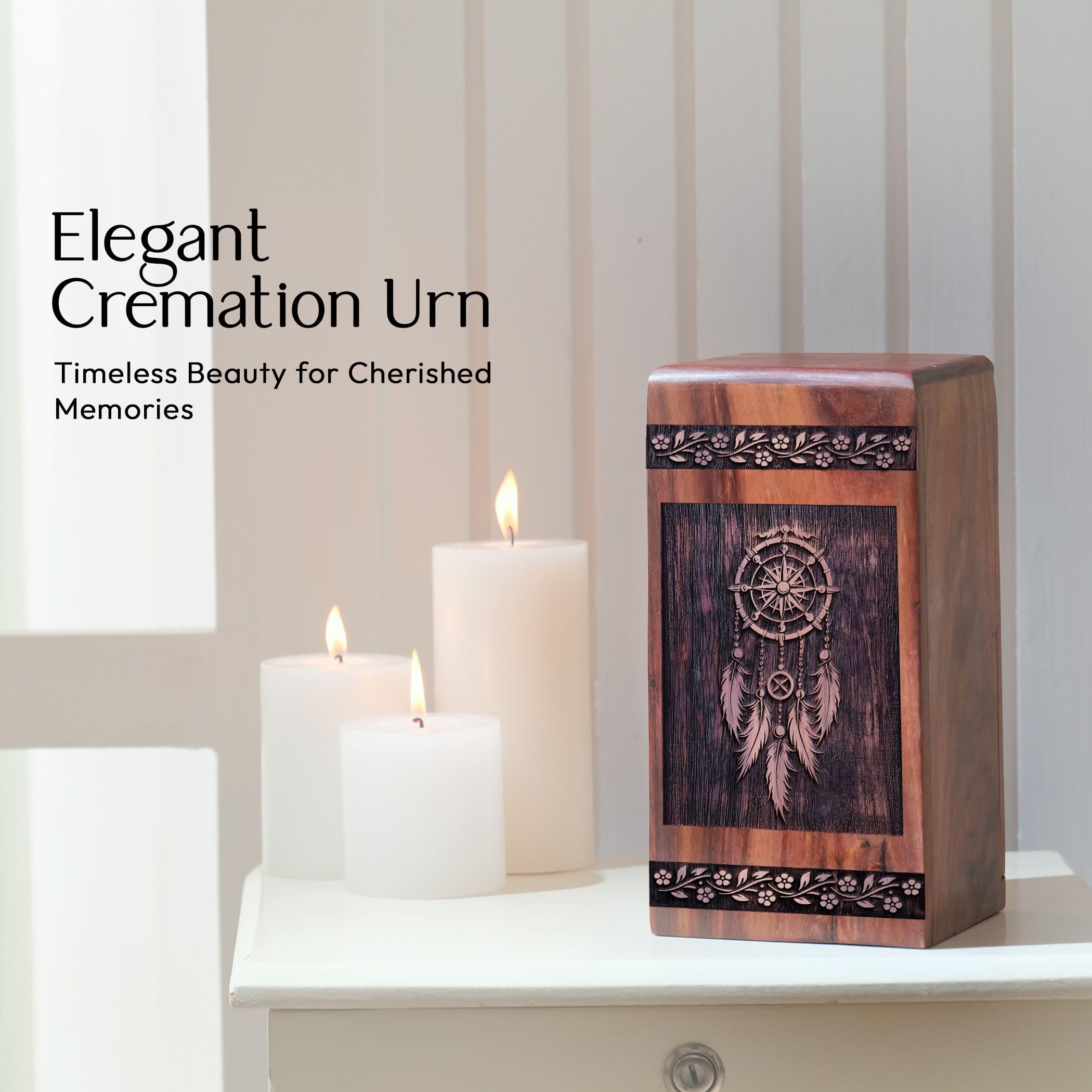 SUBSH Dream Catcher Urn, 5 Inch Urn, Wooden Urn, Small Urn for Ashes, Decorative Urns, Memorial Keepsakes for Ashes, Urns for Human Ashes, Cremation Urn for Ashes, Urn for Ashes Adult, Pack of 1 - Image 5