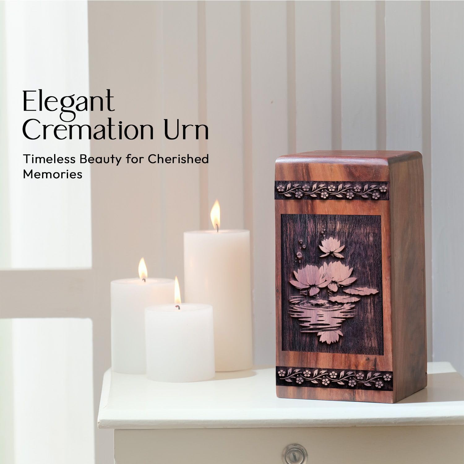 SUBSH Flower Urn, 14 Inch Urn, Wooden Urn for Ashes Adult Male, Urns for Human Ashes, Cremation Urns for Ashes, Urns for Ashes, Large Urns for Human Ashes, Decorative Urns for Ashes, Pack of 1, - Image 5