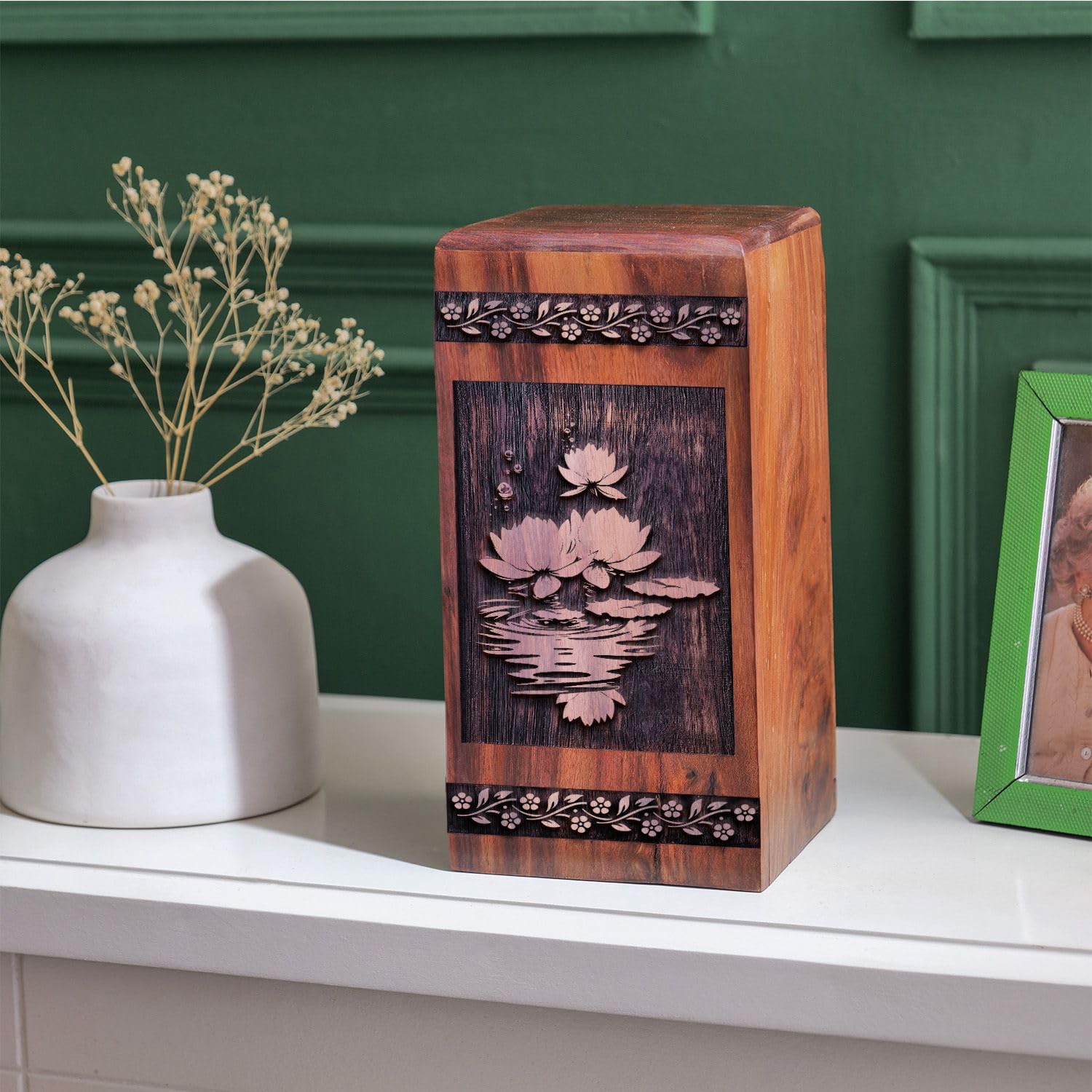 SUBSH Flower Urn, 14 Inch Urn, Wooden Urn for Ashes Adult Male, Urns for Human Ashes, Cremation Urns for Ashes, Urns for Ashes, Large Urns for Human Ashes, Decorative Urns for Ashes, Pack of 1, - Image 7