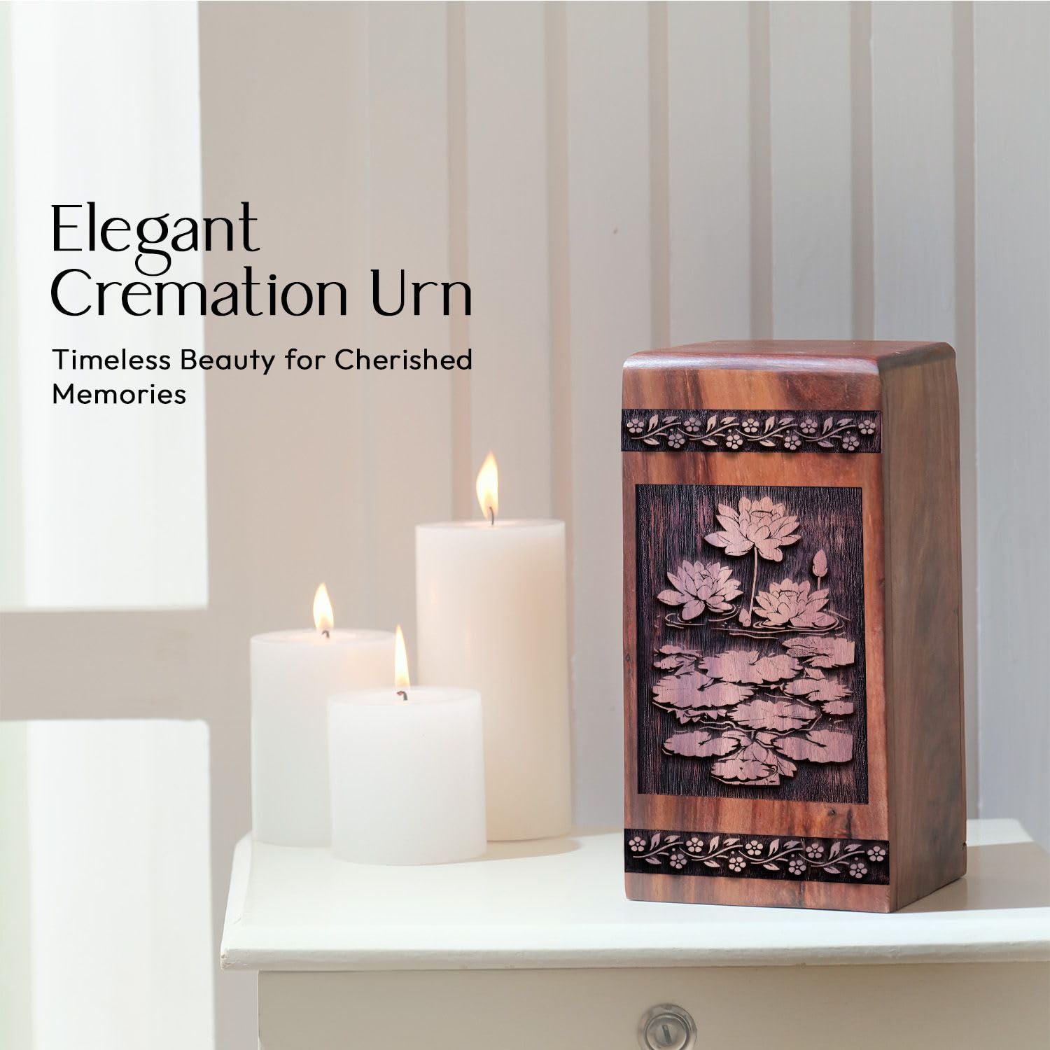 SUBSH Flower Urn for Human Ashes, 11.25 Inch Urn, Wooden Urn Box, Memorial Ash Urns, Decorative Urn, Large Urns for Human Ashes, Adult Female, Cremation Urns for Human Ashes, Pack of 1, - Image 5