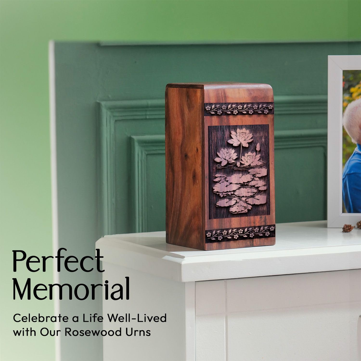 SUBSH Flower Urn for Human Ashes, 11.25 Inch Urn, Wooden Urn Box, Memorial Ash Urns, Decorative Urn, Large Urns for Human Ashes, Adult Female, Cremation Urns for Human Ashes, Pack of 1, - Image 6