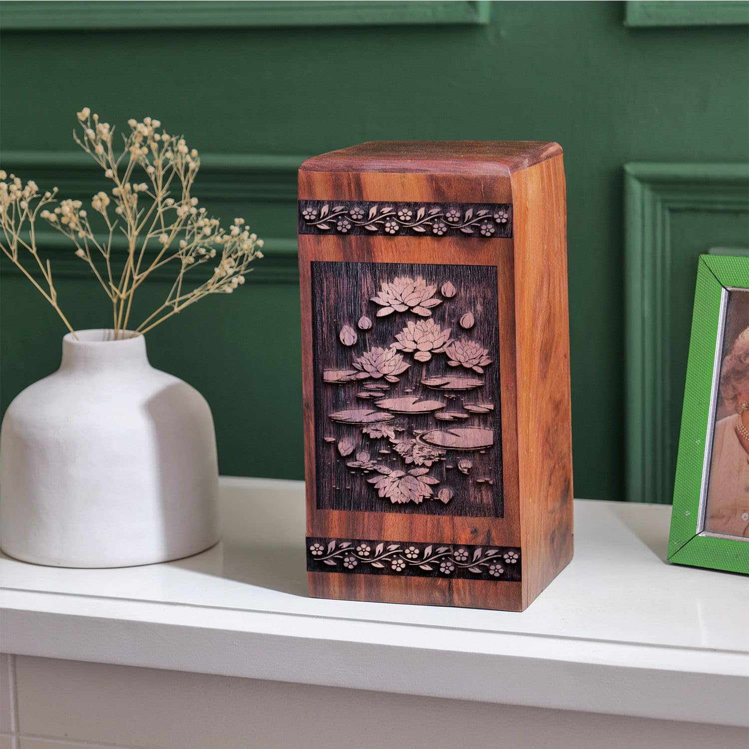 SUBSH Flower Urn, 5 Inch Urn, Wooden Urn, Memorial Keepsakes for Ashes, Cremation Urn for Ashes, Small Urn for Ashes, Decorative Urns, Urn for Ashes Adult Male, Urns for Human Ashes, Pack of 1 - Image 7