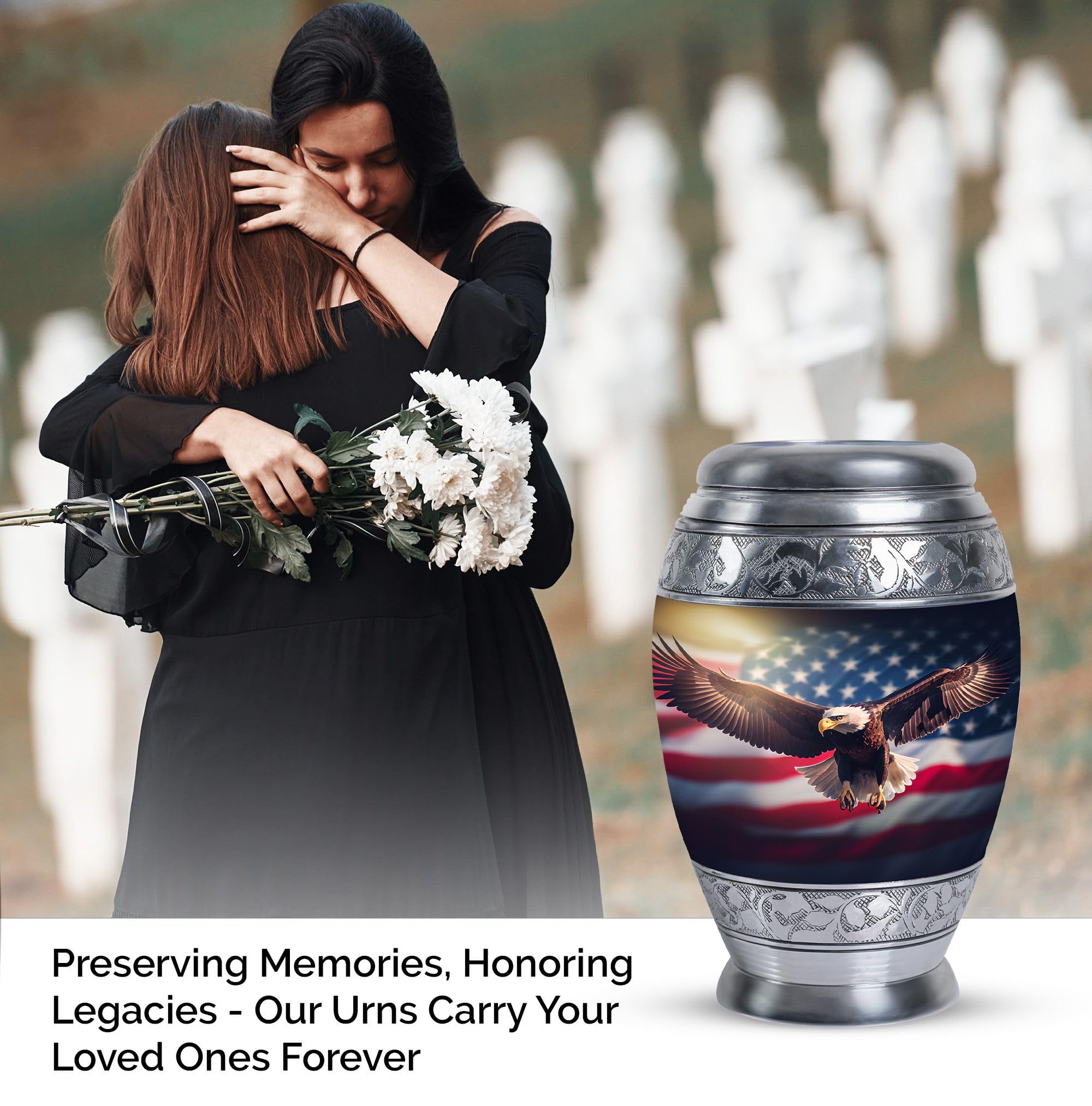 SUBSH Flying Eagle with Flag Decorative Urn, Pack of 5 (10 Inch Urn with 3 Inch Urn Set of 4), Memorial Urns for Ashes Adult Male, Cremation Funeral Urns for Human Ashes, Multicolor Urn - Image 3