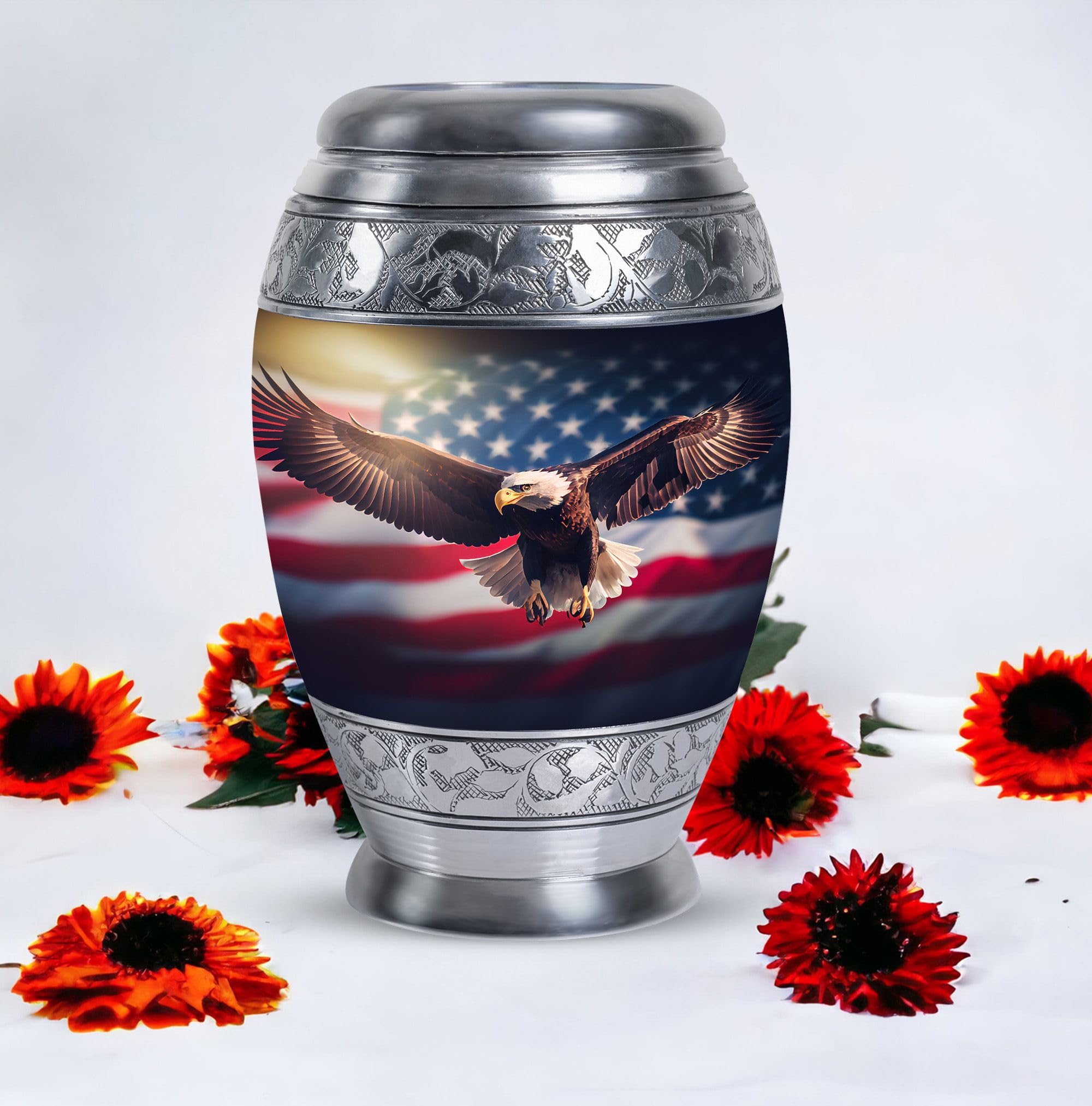 SUBSH Flying Eagle with Flag Decorative Urn, Pack of 5 (10 Inch Urn with 3 Inch Urn Set of 4), Memorial Urns for Ashes Adult Male, Cremation Funeral Urns for Human Ashes, Multicolor Urn - Image 4