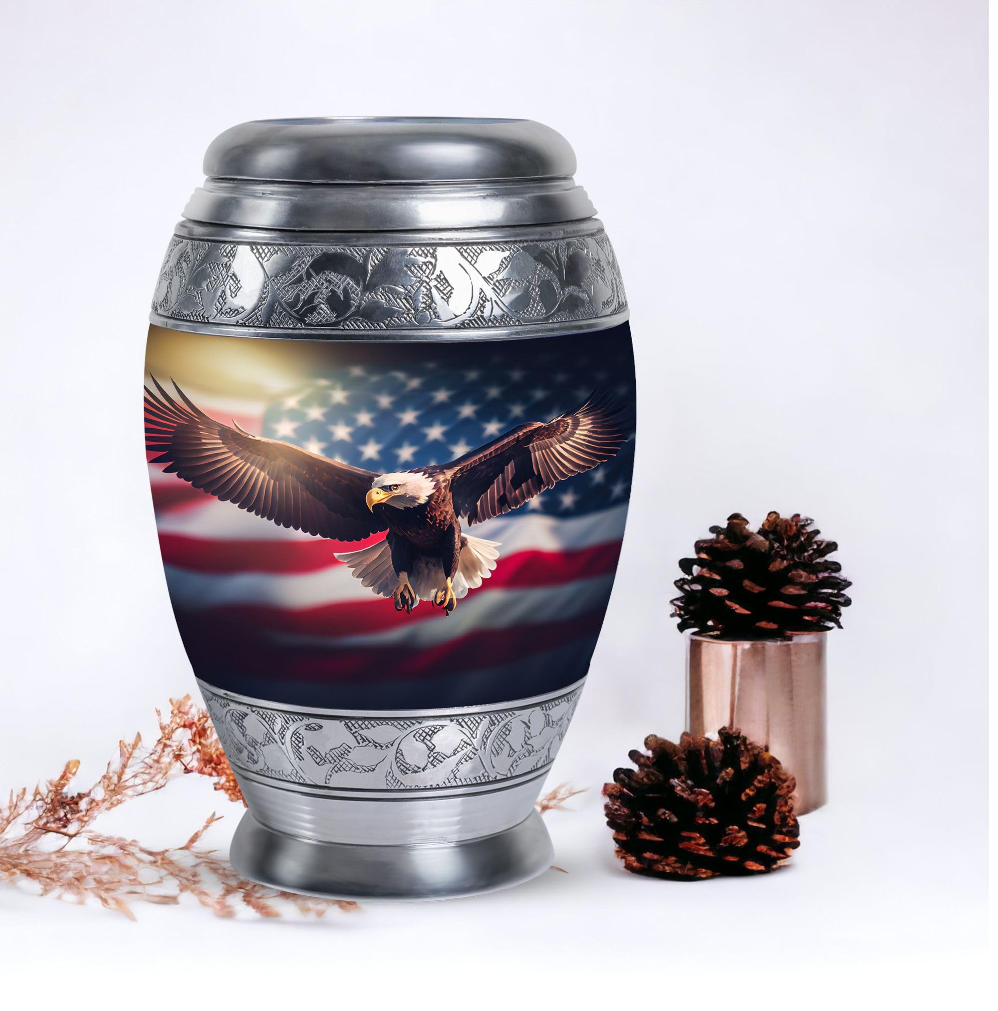 SUBSH Flying Eagle with Flag Decorative Urn, Pack of 5 (10 Inch Urn with 3 Inch Urn Set of 4), Memorial Urns for Ashes Adult Male, Cremation Funeral Urns for Human Ashes, Multicolor Urn - Image 5