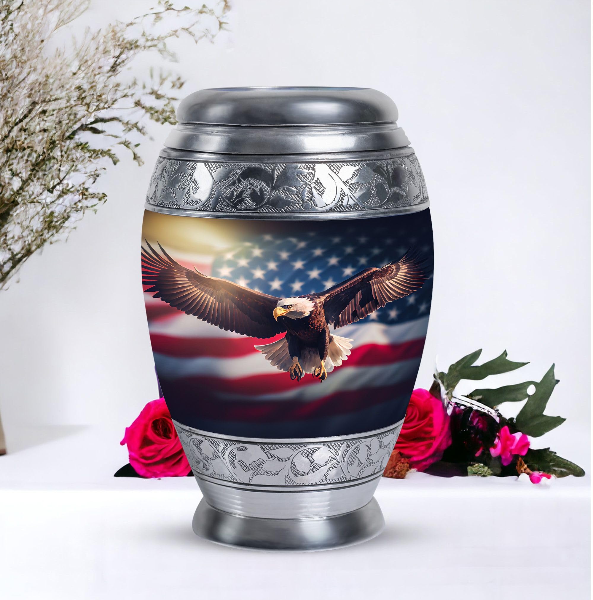 SUBSH Flying Eagle with Flag Decorative Urn, Pack of 5 (10 Inch Urn with 3 Inch Urn Set of 4), Memorial Urns for Ashes Adult Male, Cremation Funeral Urns for Human Ashes, Multicolor Urn - Image 6
