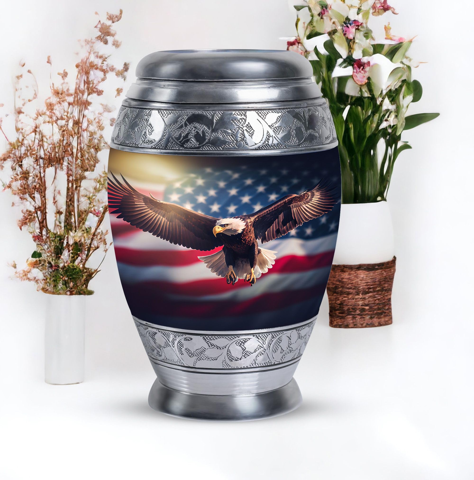 SUBSH Flying Eagle with Flag Decorative Urn, Pack of 5 (10 Inch Urn with 3 Inch Urn Set of 4), Memorial Urns for Ashes Adult Male, Cremation Funeral Urns for Human Ashes, Multicolor Urn - Image 7