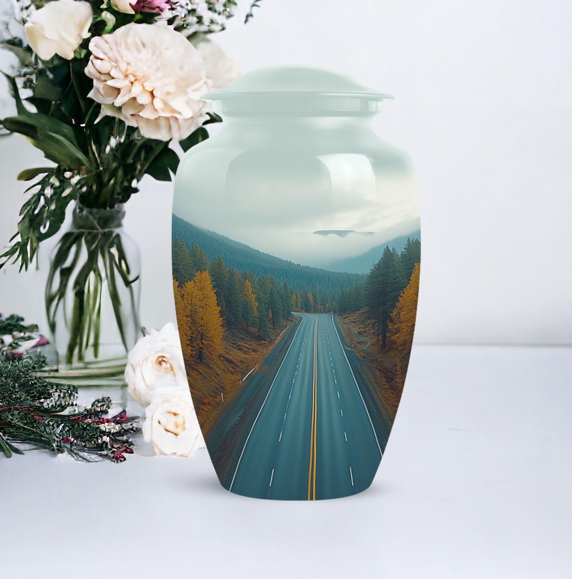 SUBSH Forest with Road Urn, 10 Inch Urn, Urn for Ashes Adult Female, Large Urn, Cremation Urn, Memorial Urn, Urn for Dad Ashes, Funeral Urn, Urn for Human Ashes, Urn for Women, Grey Urn - Image 5