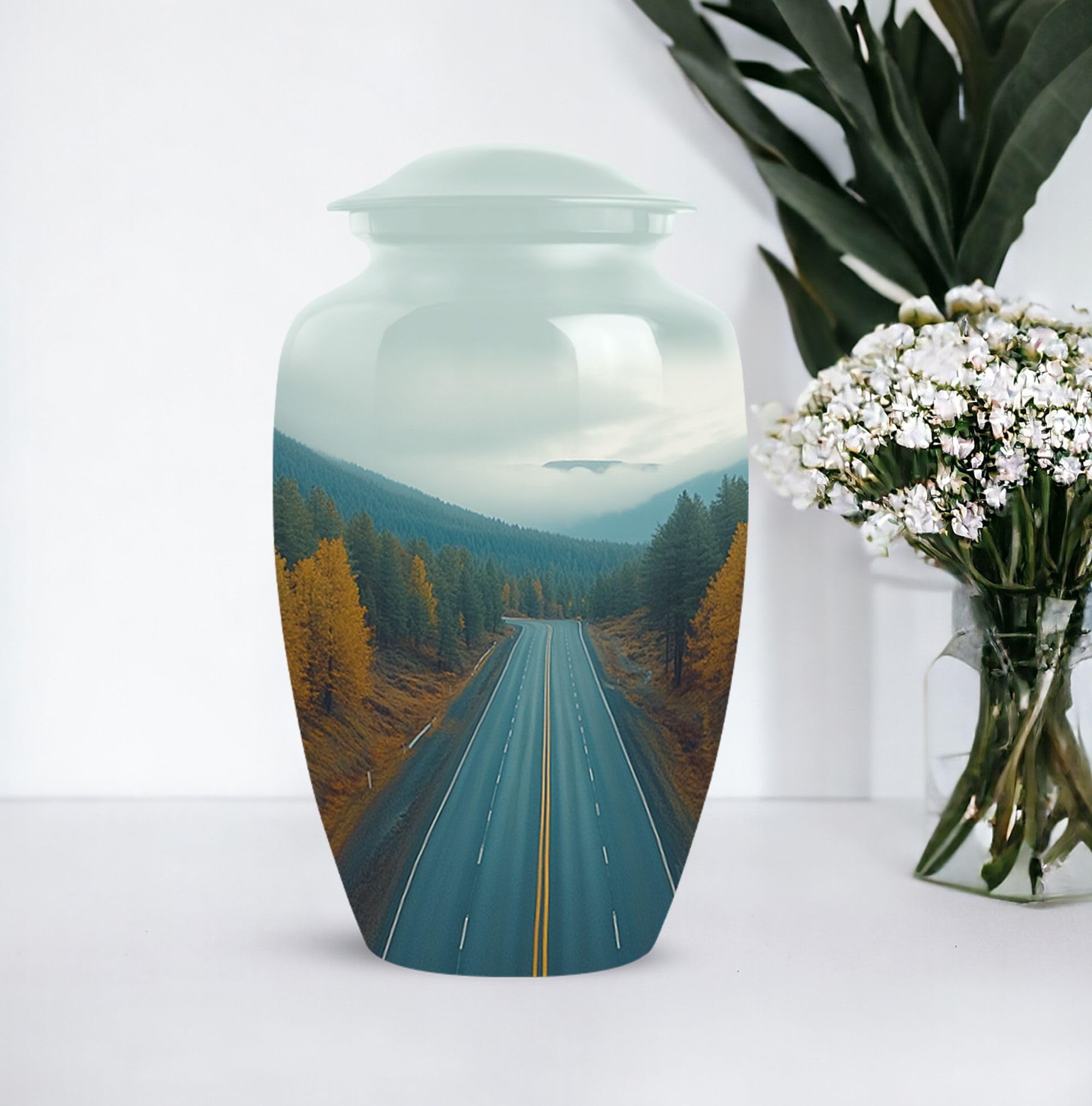 SUBSH Forest with Road Urn, 10 Inch Urn, Urn for Ashes Adult Female, Large Urn, Cremation Urn, Memorial Urn, Urn for Dad Ashes, Funeral Urn, Urn for Human Ashes, Urn for Women, Grey Urn - Image 7
