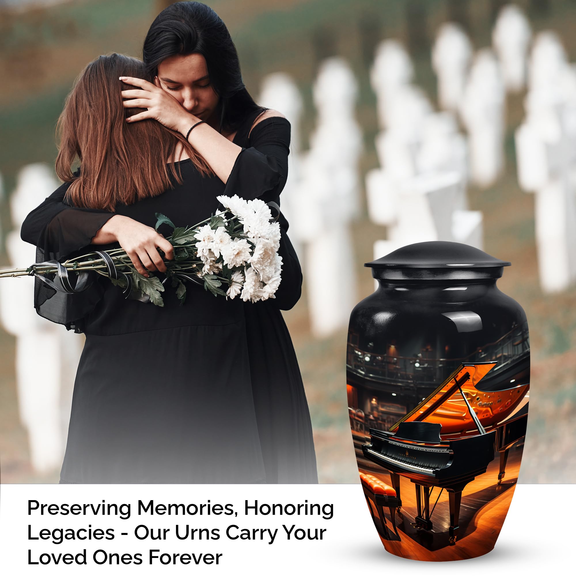 SUBSH Grand Piano Urn for Ashes Adult Male, Modern Urns Ashes Female, Urns for Human, Companion Urn Two, Memorial Gift - Large 10" - Image 3