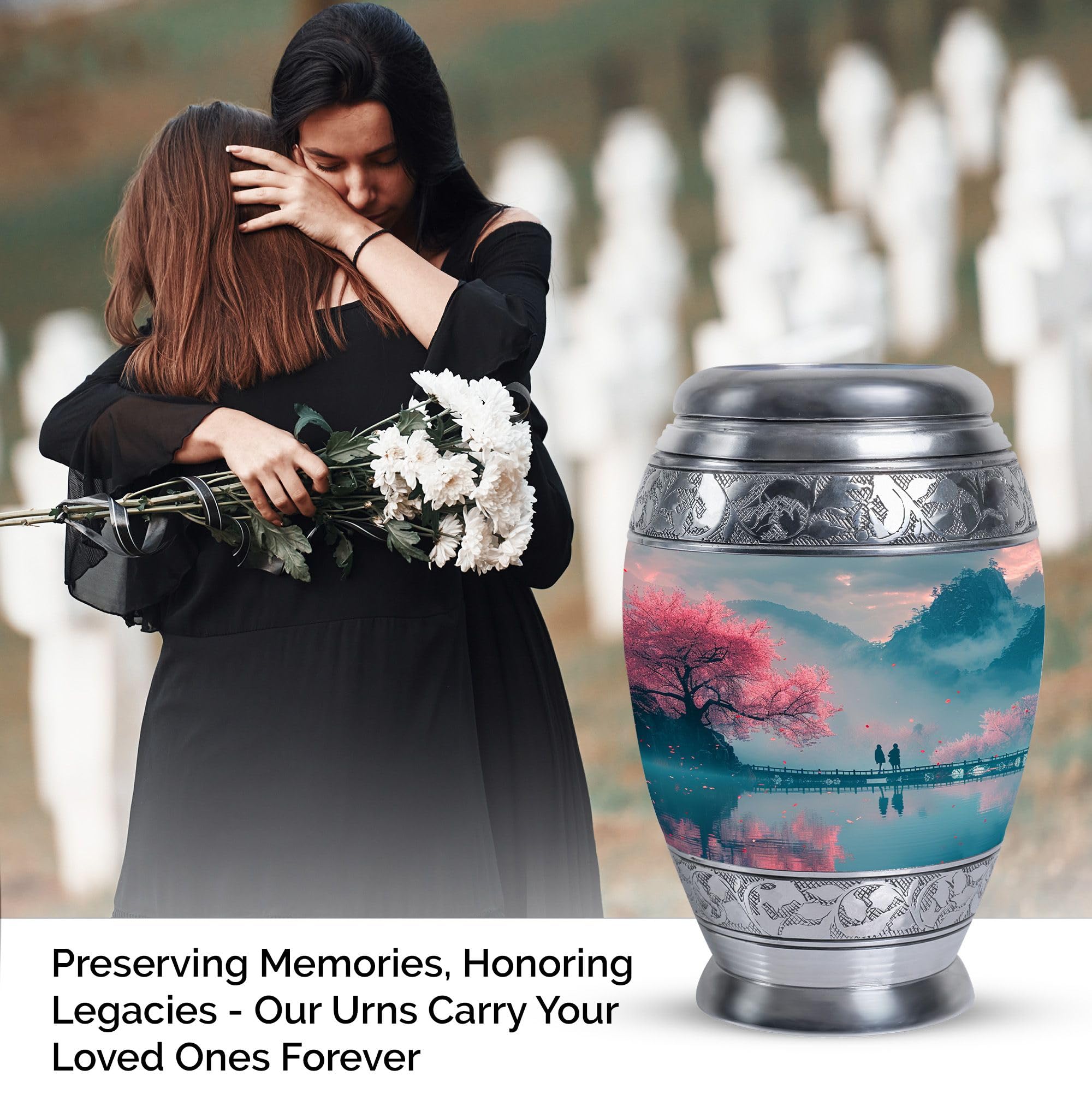 SUBSH Mountains Beautiful View Cremation Urn, Pack of 5 (10 Inch Urn & 3 Inch Urn Set of 4), Small Keepsake Urn for Baby Ashes, Large Cremation Urn for Adult Male, Memorial Urn for Pets - Image 3