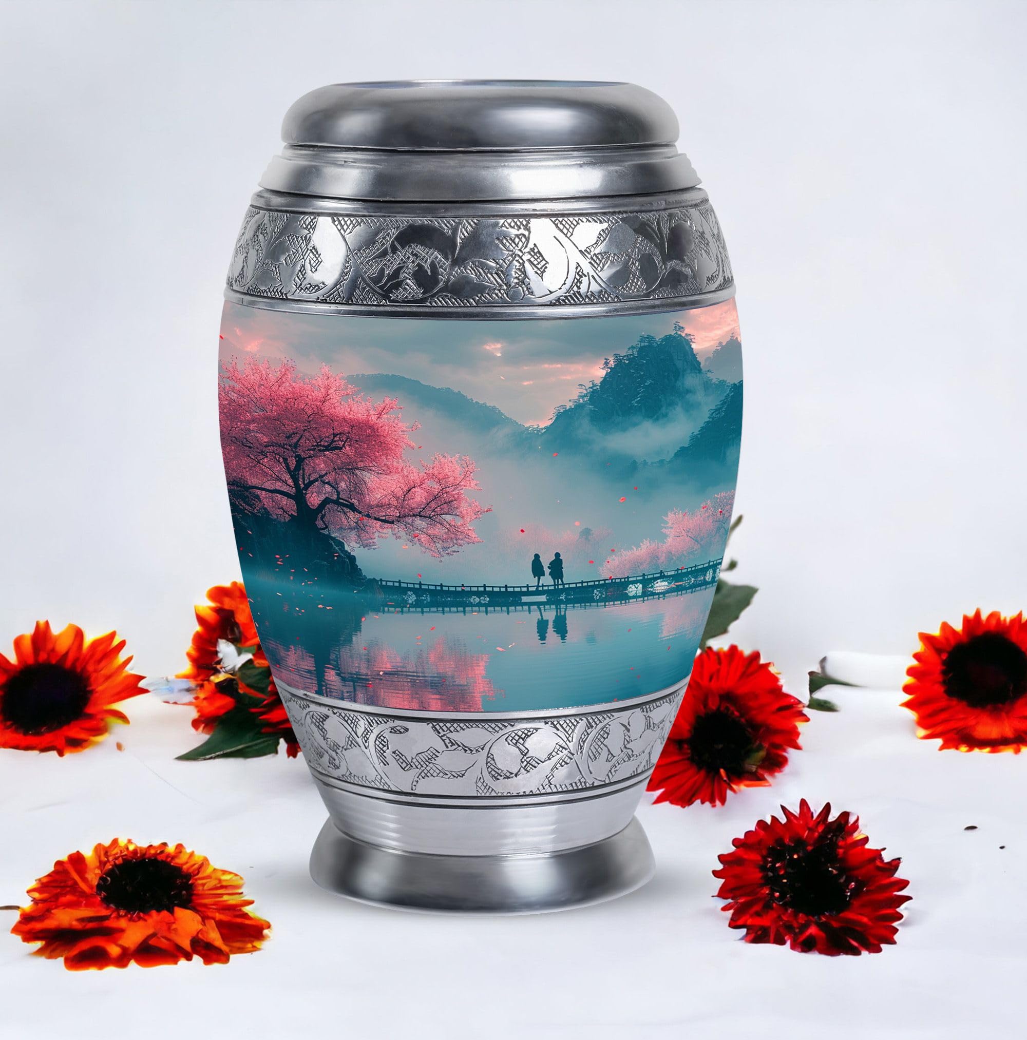 SUBSH Mountains Beautiful View Cremation Urn, Pack of 5 (10 Inch Urn & 3 Inch Urn Set of 4), Small Keepsake Urn for Baby Ashes, Large Cremation Urn for Adult Male, Memorial Urn for Pets - Image 4
