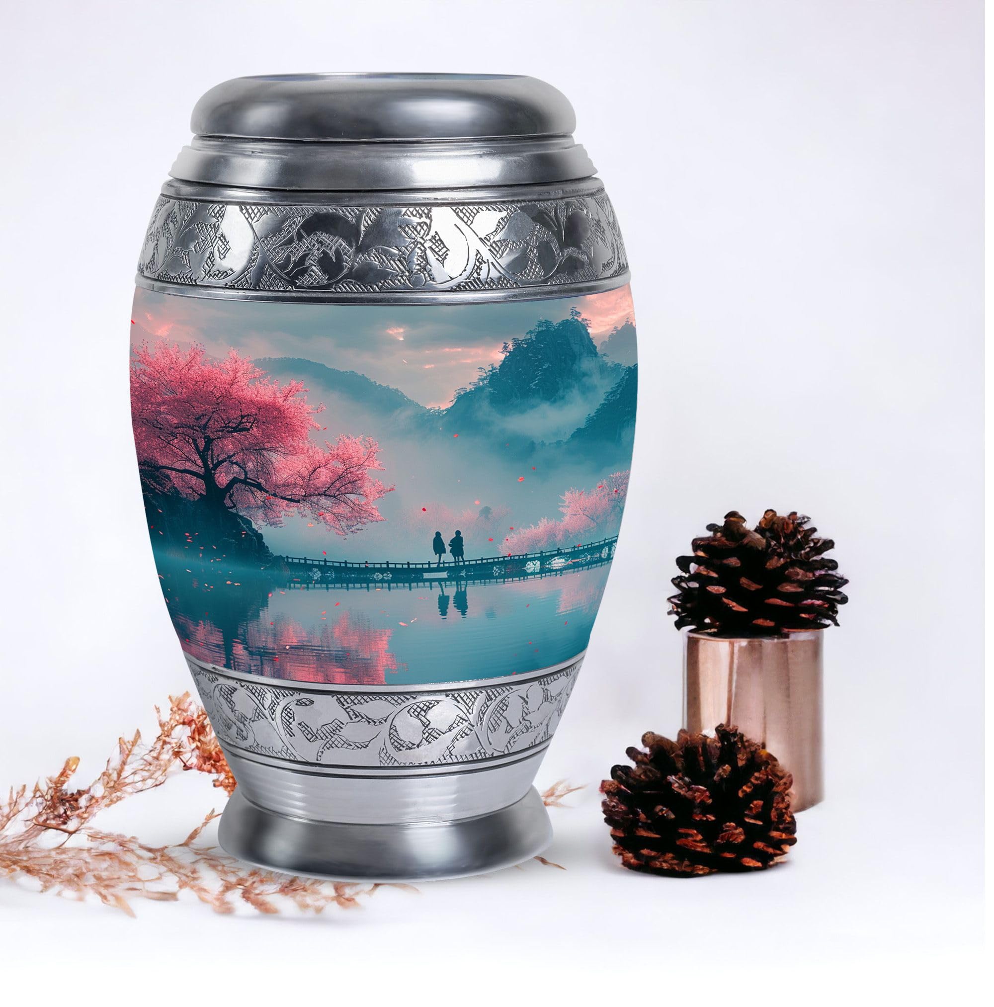 SUBSH Mountains Beautiful View Cremation Urn, Pack of 5 (10 Inch Urn & 3 Inch Urn Set of 4), Small Keepsake Urn for Baby Ashes, Large Cremation Urn for Adult Male, Memorial Urn for Pets - Image 5