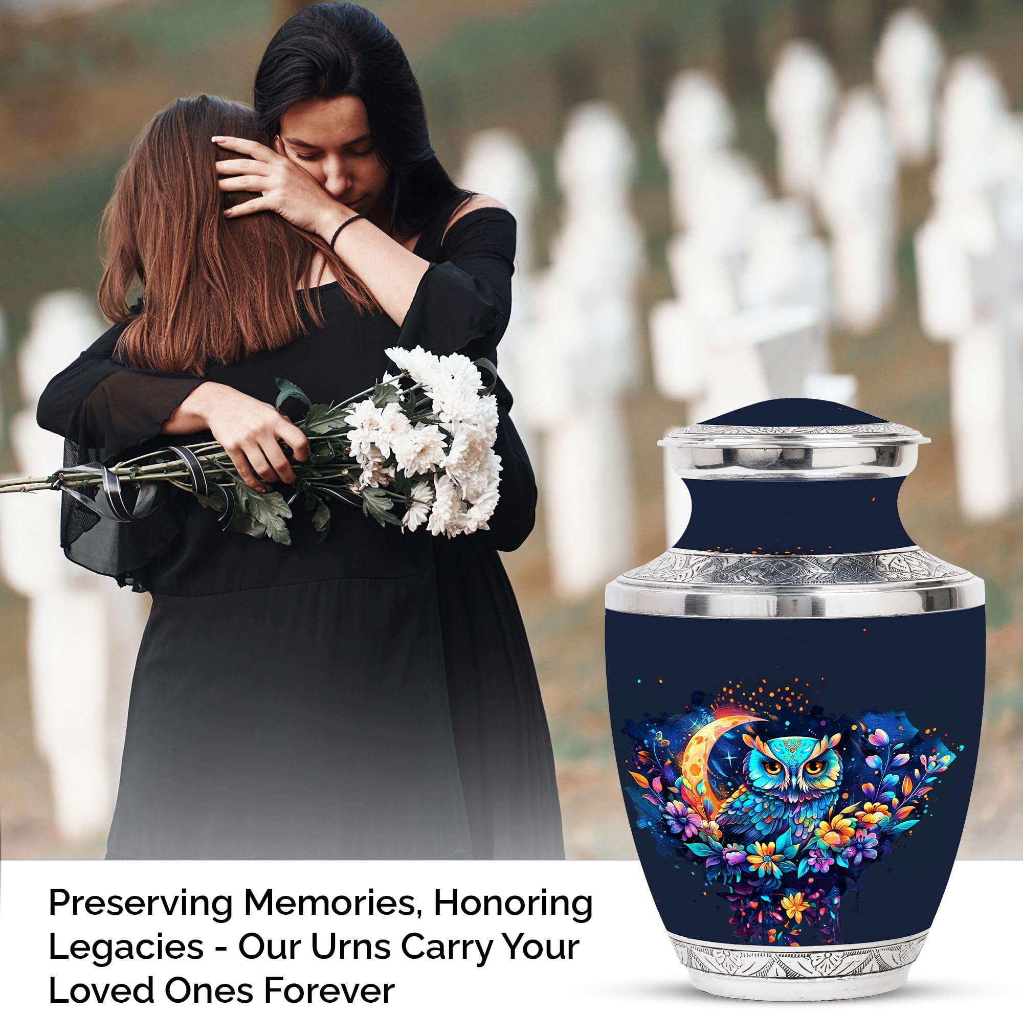 SUBSH Owl in Flowers Urn, 10 Inch Urn, Large Urn for Human Ashes, Memorial Urn for Adults, Elegant Urn, Cremation Urn, Funeral Urn for Ashes, Human Ashes Urn, Owl Urn for Human Ashes - Image 3