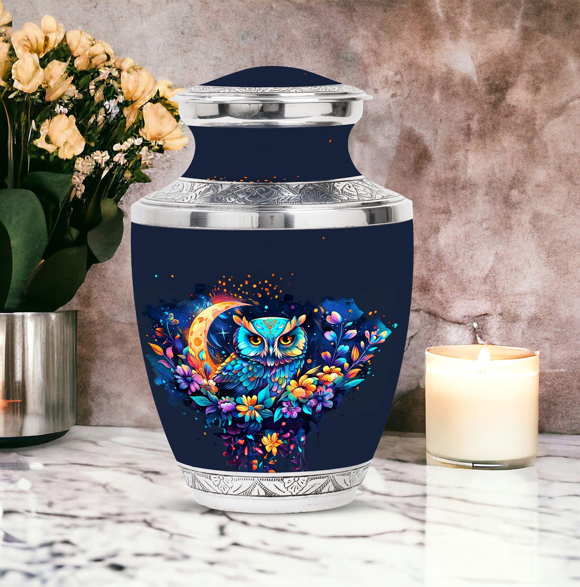 SUBSH Owl in Flowers Urn, 10 Inch Urn, Large Urn for Human Ashes, Memorial Urn for Adults, Elegant Urn, Cremation Urn, Funeral Urn for Ashes, Human Ashes Urn, Owl Urn for Human Ashes - Image 5