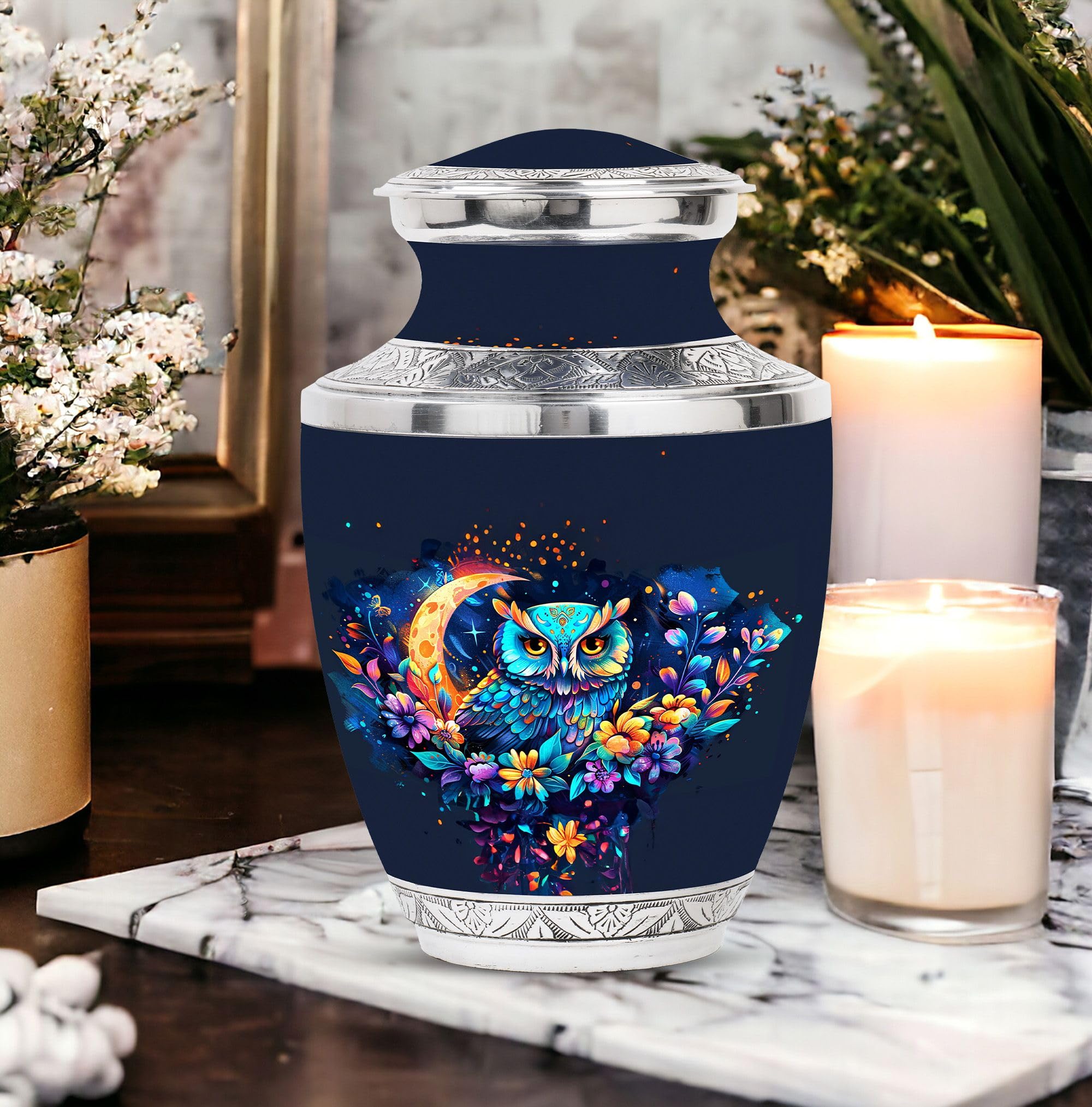 SUBSH Owl in Flowers Urn, 10 Inch Urn, Large Urn for Human Ashes, Memorial Urn for Adults, Elegant Urn, Cremation Urn, Funeral Urn for Ashes, Human Ashes Urn, Owl Urn for Human Ashes - Image 6