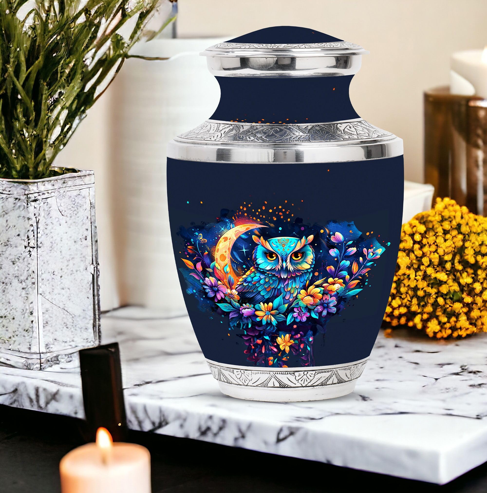 SUBSH Owl in Flowers Urn, 10 Inch Urn, Large Urn for Human Ashes, Memorial Urn for Adults, Elegant Urn, Cremation Urn, Funeral Urn for Ashes, Human Ashes Urn, Owl Urn for Human Ashes - Image 7
