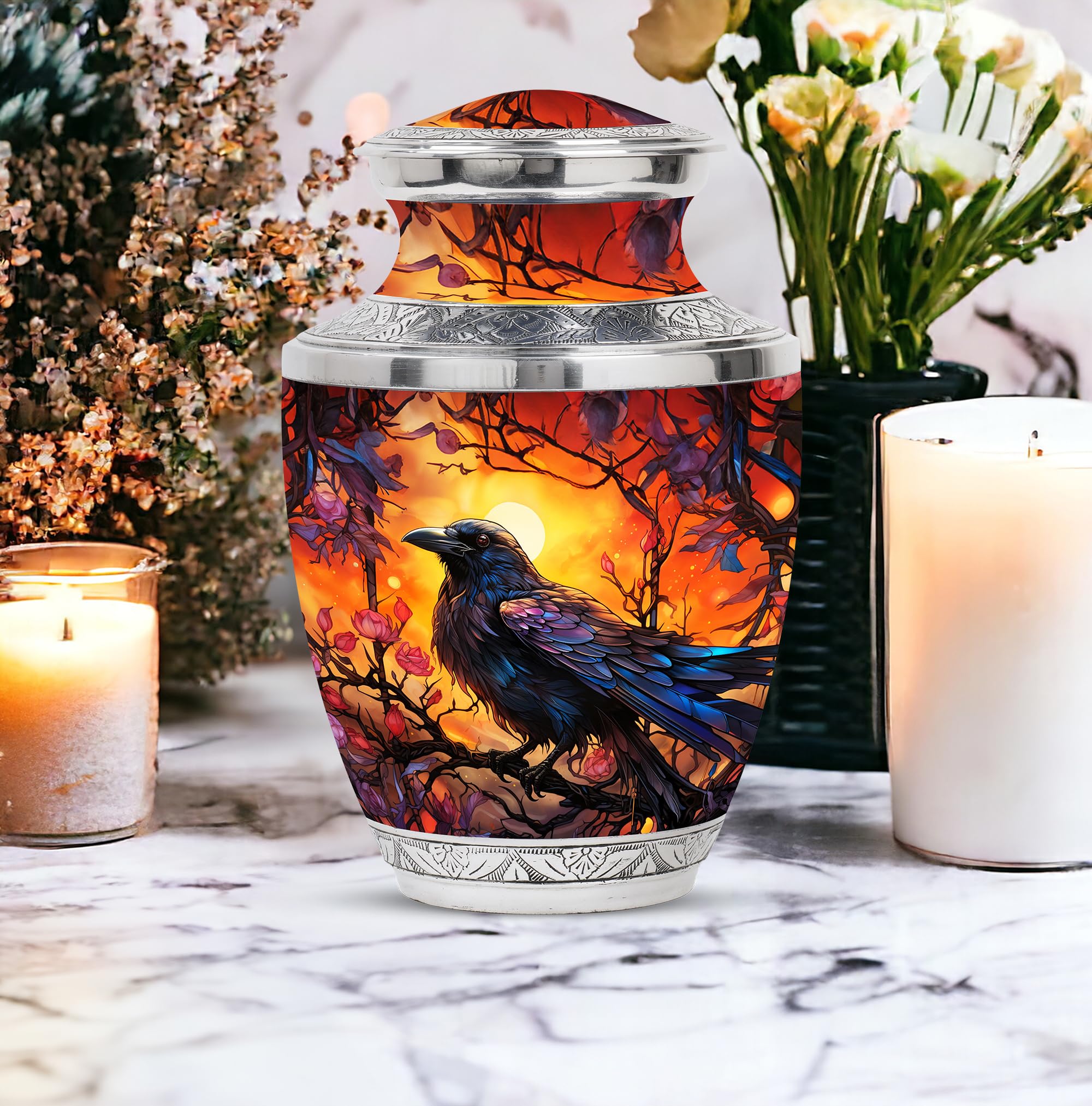 SUBSH Raven's Mystical Roost, Cremation Urn Sun, Decorative Urns, Cremation Urn Bird, Tree of Life Urn for Ashes, Human Urns for Ashes - 10'' - Image 4