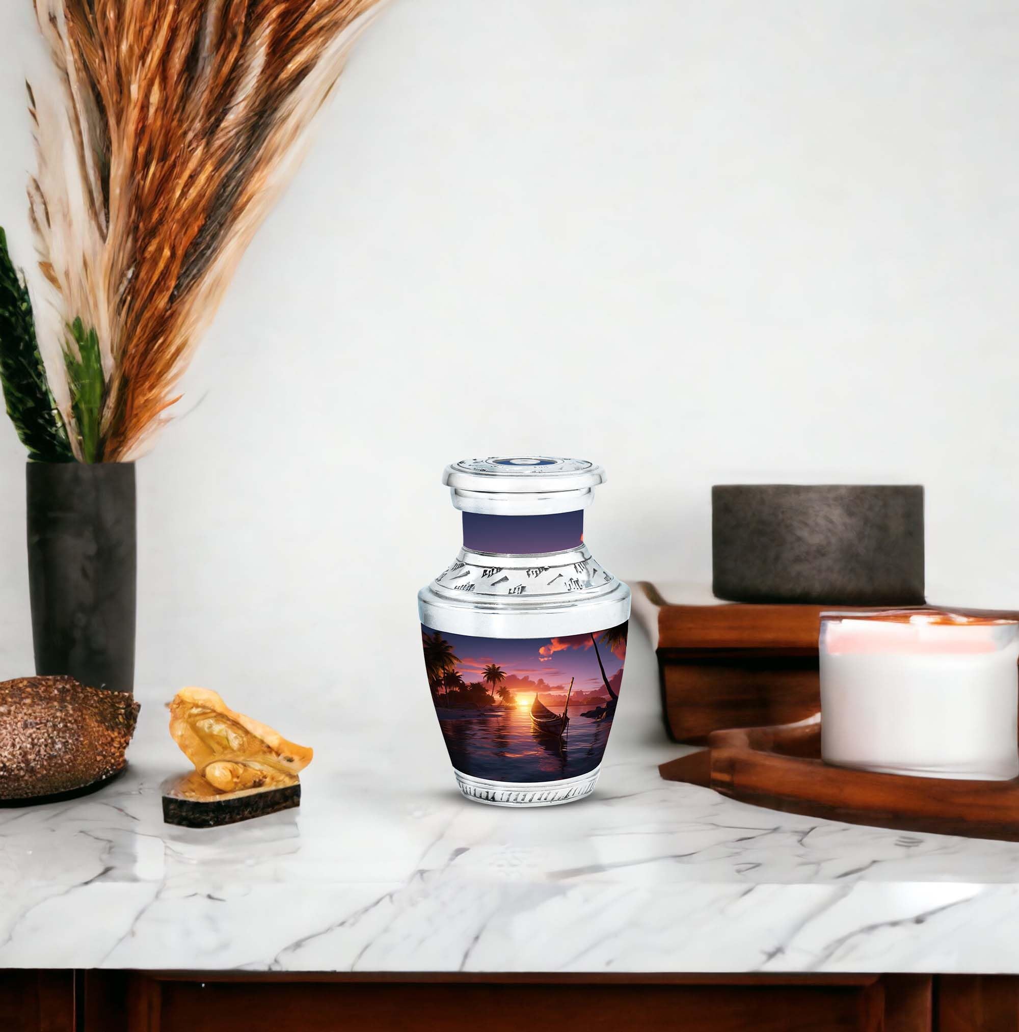 SUBSH Serene Sunset at a Tropical Beach, urn Keepsakes for Ashes, urn for Ashes Adult Male & Female Small, Mini Keepsake Funeral Urn, Funeral Urns Small, Keepsake Urns for Ashes 3'' - Image 5