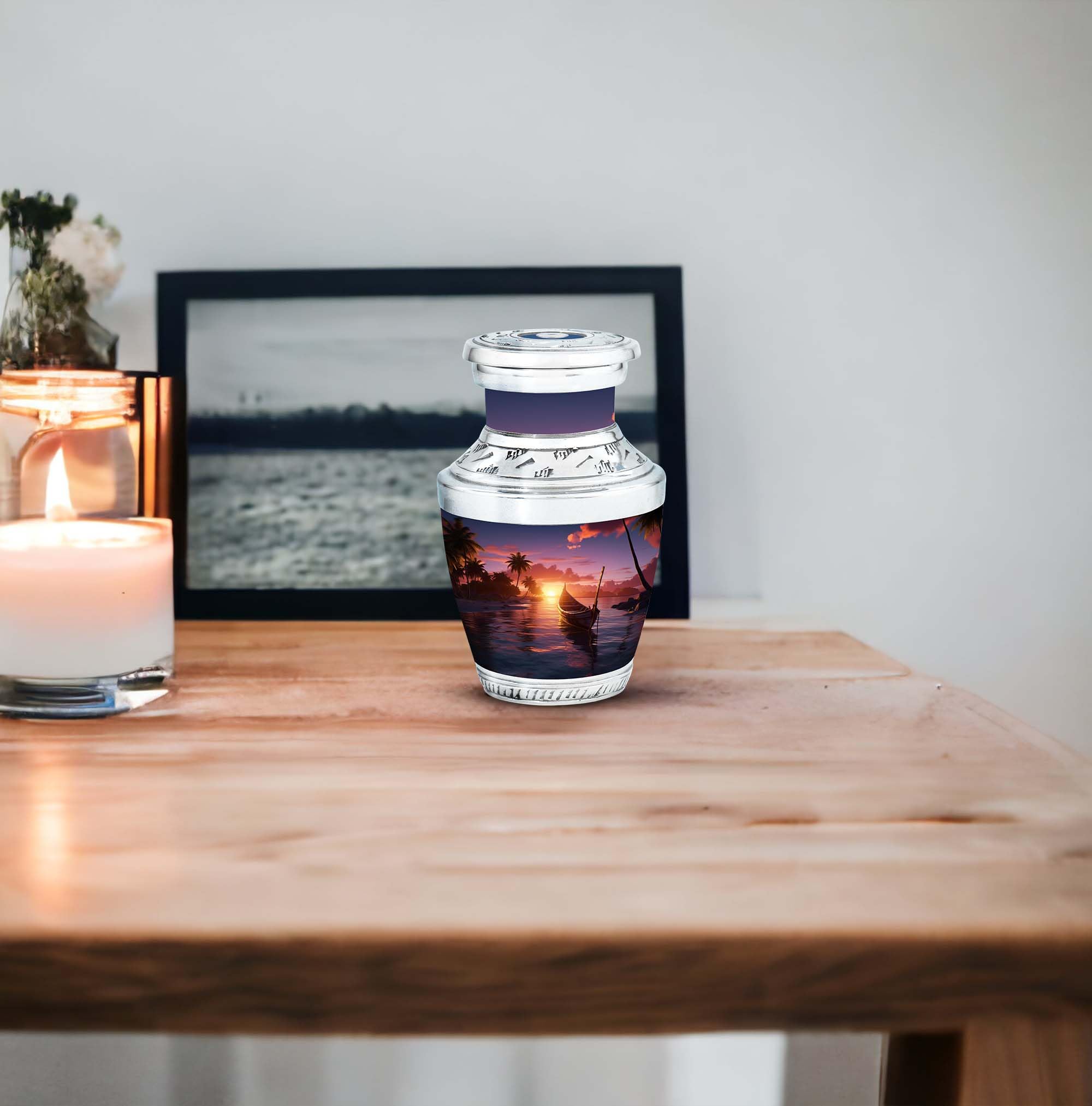 SUBSH Serene Sunset at a Tropical Beach, urn Keepsakes for Ashes, urn for Ashes Adult Male & Female Small, Mini Keepsake Funeral Urn, Funeral Urns Small, Keepsake Urns for Ashes 3'' - Image 7