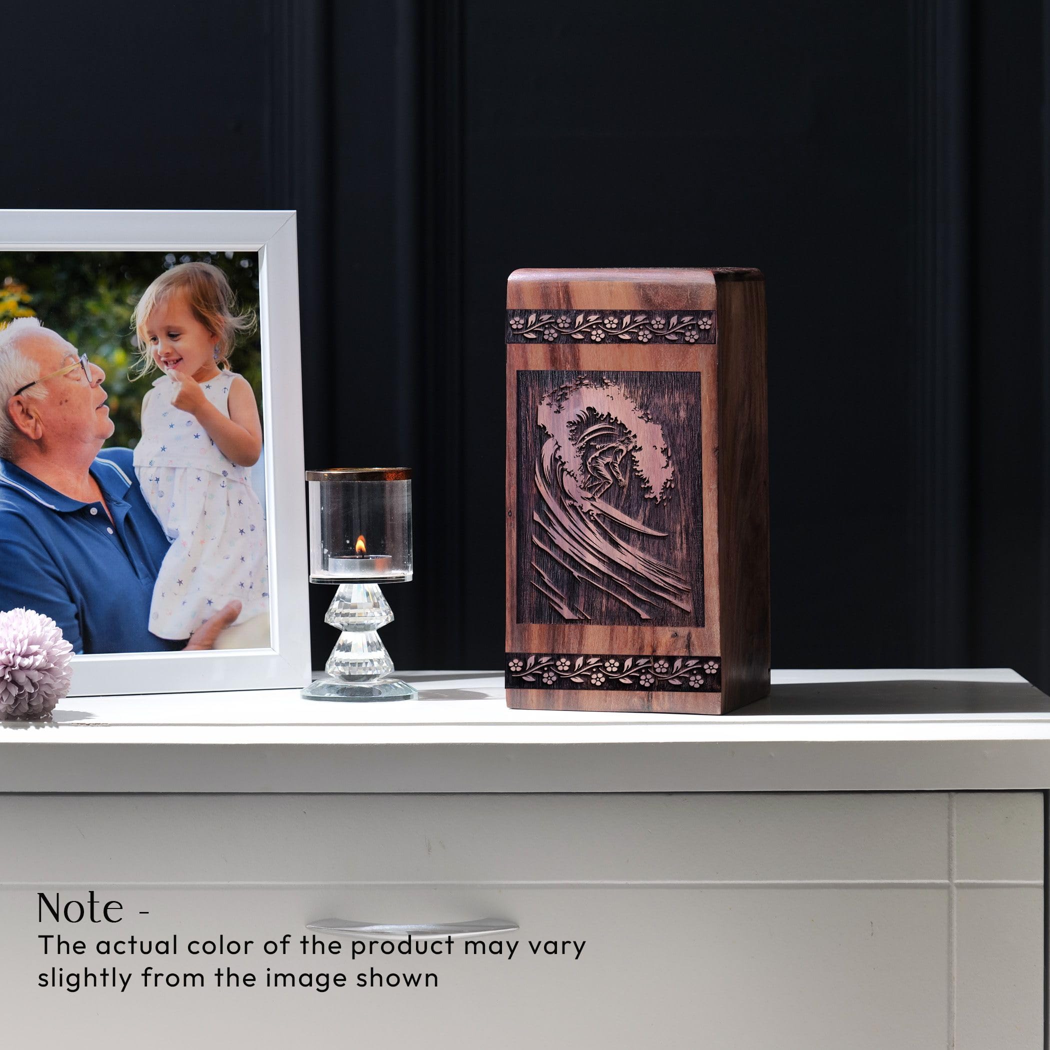 SUBSH Surfing Waves Urn, 14 Inch Urn, Wooden Urn for Ashes Adult Male, Decorative Urns for Ashes, Urns for Human Ashes, Large Urns for Human Ashes, Memorial Urns, Urns for Ashes, Pack of 1, - Image 4