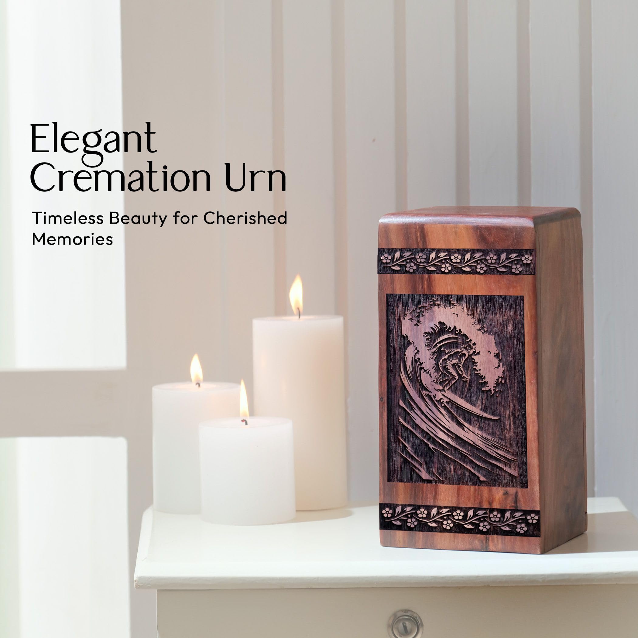 SUBSH Surfing Waves Urn, 14 Inch Urn, Wooden Urn for Ashes Adult Male, Decorative Urns for Ashes, Urns for Human Ashes, Large Urns for Human Ashes, Memorial Urns, Urns for Ashes, Pack of 1, - Image 5