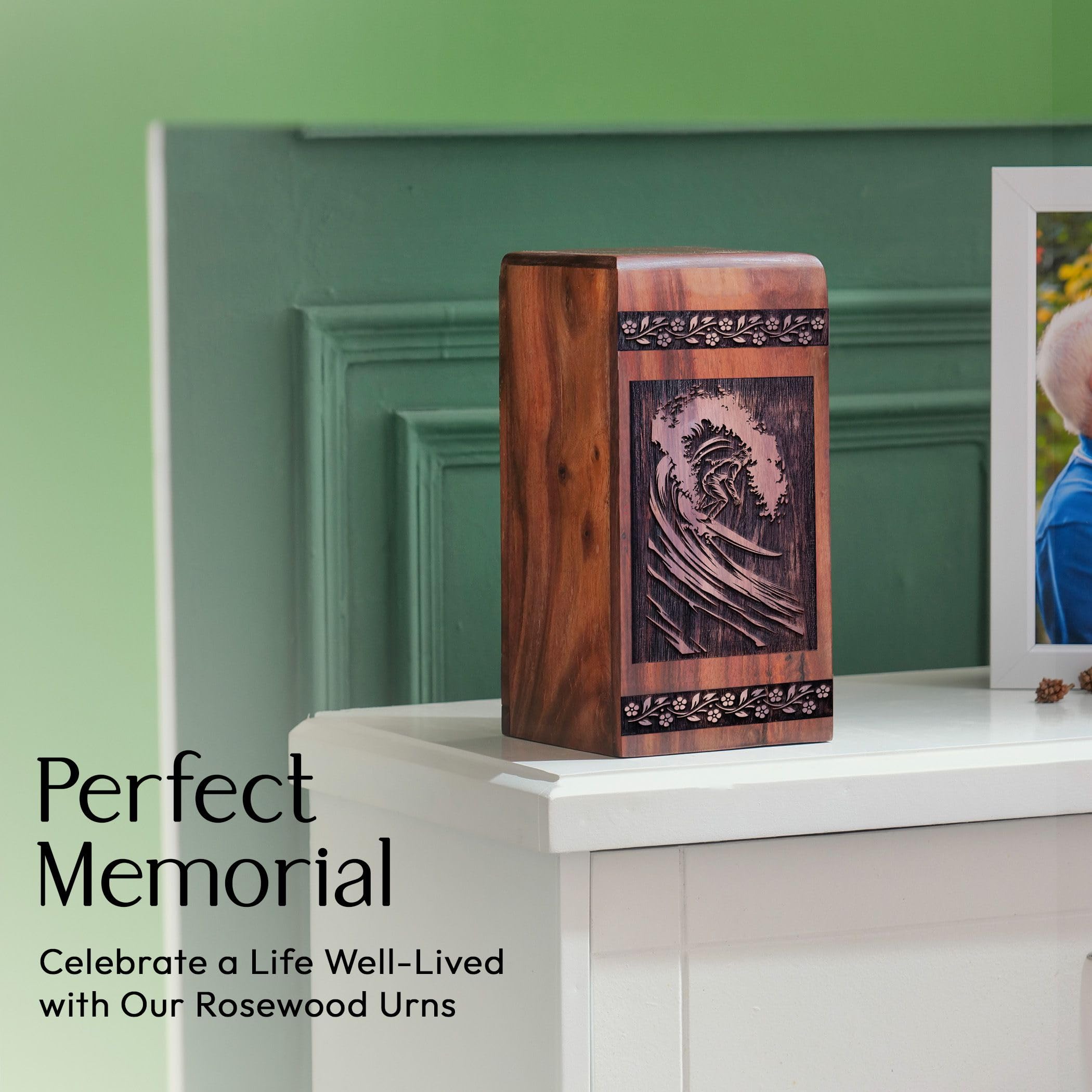 SUBSH Surfing Waves Urn, 14 Inch Urn, Wooden Urn for Ashes Adult Male, Decorative Urns for Ashes, Urns for Human Ashes, Large Urns for Human Ashes, Memorial Urns, Urns for Ashes, Pack of 1, - Image 6