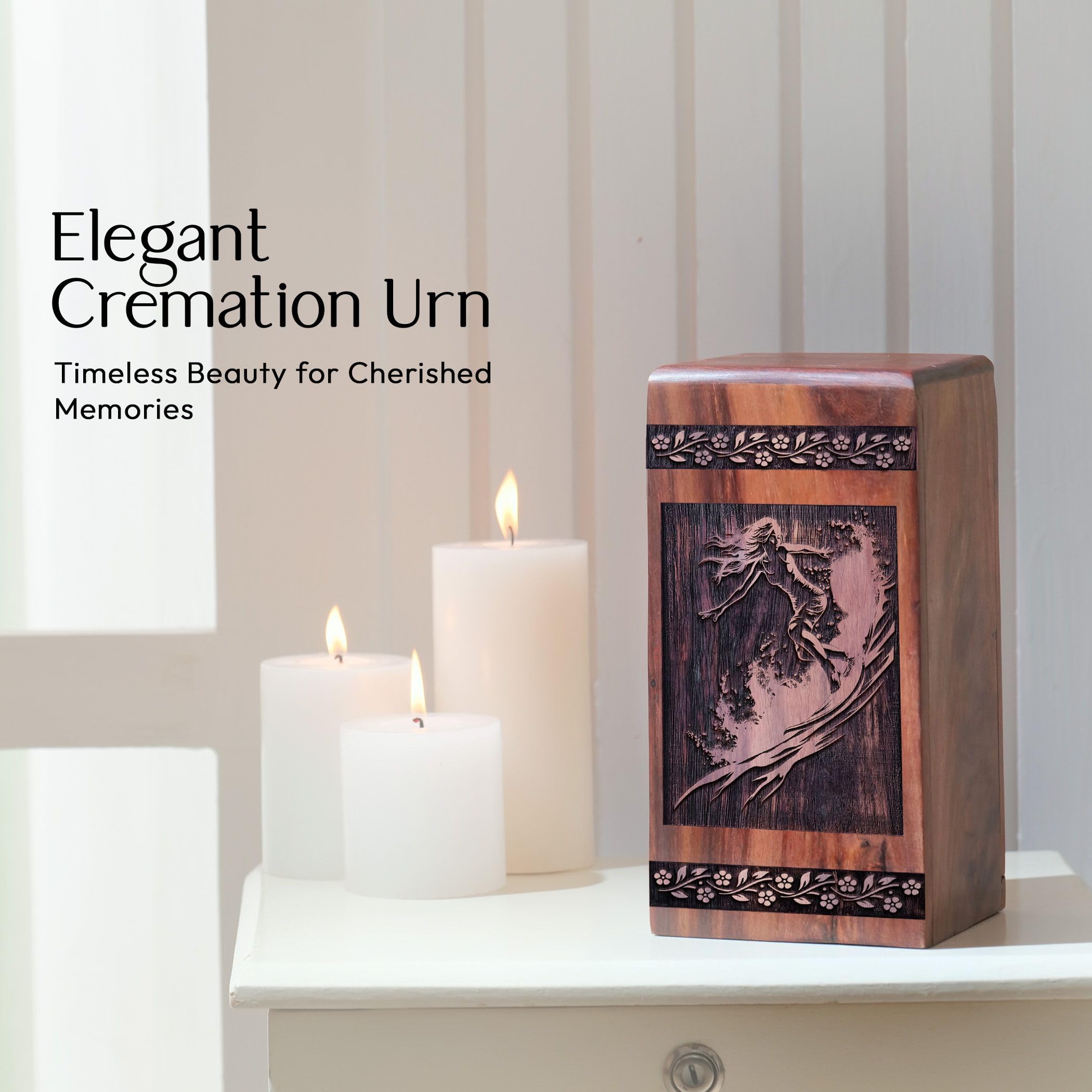 SUBSH Surfing Waves Urn, 10 Inch Urn, Wooden Urn for Human Ashes Adult, Large Urn for Human Ashes Adult Male & Female, Funeral Urn for Ashes, Urns for Ashes, Cremation Urn for Ashes, Pack of 1 - Image 5