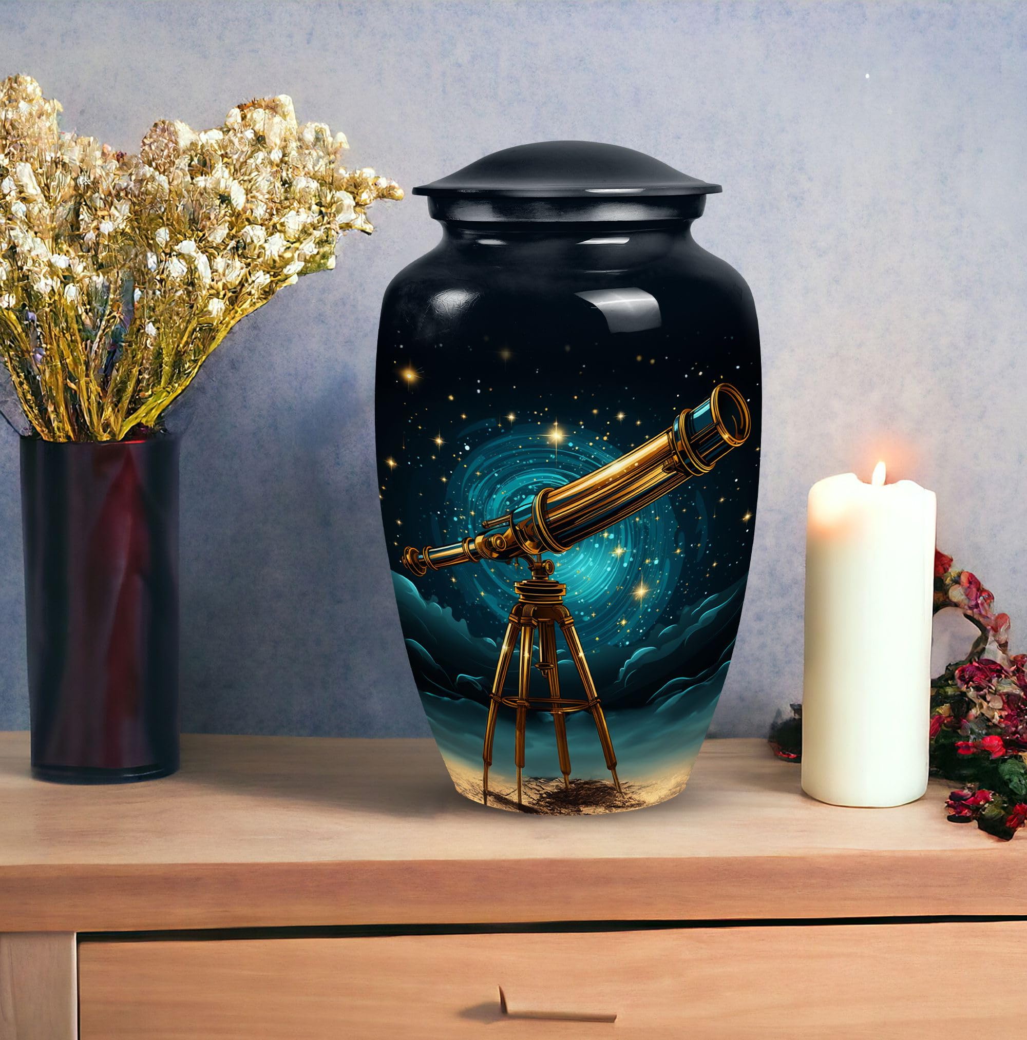 SUBSH Telescope Design Funeral Urn, 10 Inch Large Memorial Urn for Dad, Cremation Urn for Adult Female, Funeral Urn for Men, Urn for Women Ashes, Black Urn, Elegent Urn Ashes, Ash Holder - Image 4