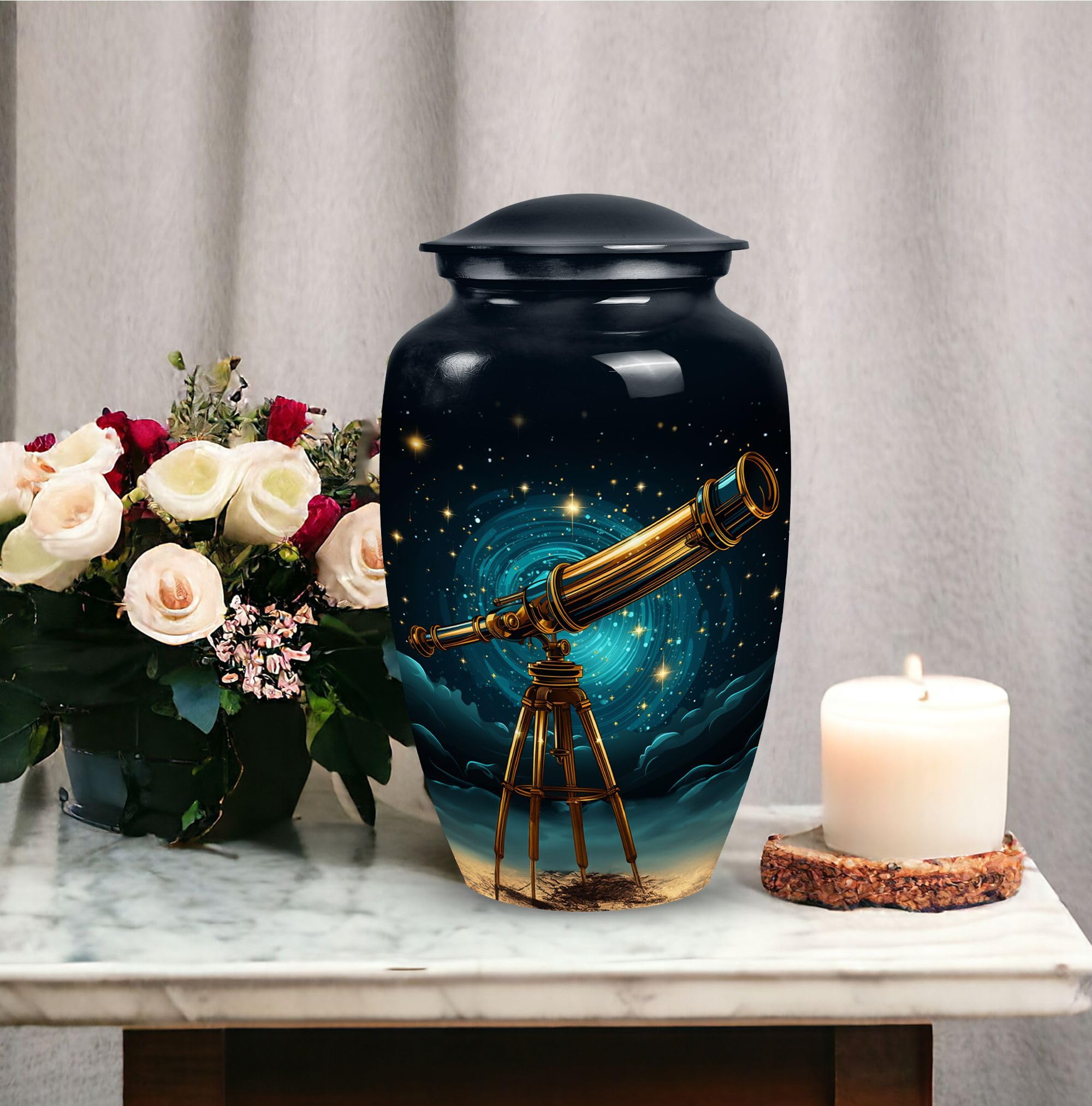 SUBSH Telescope Design Funeral Urn, 10 Inch Large Memorial Urn for Dad, Cremation Urn for Adult Female, Funeral Urn for Men, Urn for Women Ashes, Black Urn, Elegent Urn Ashes, Ash Holder - Image 5