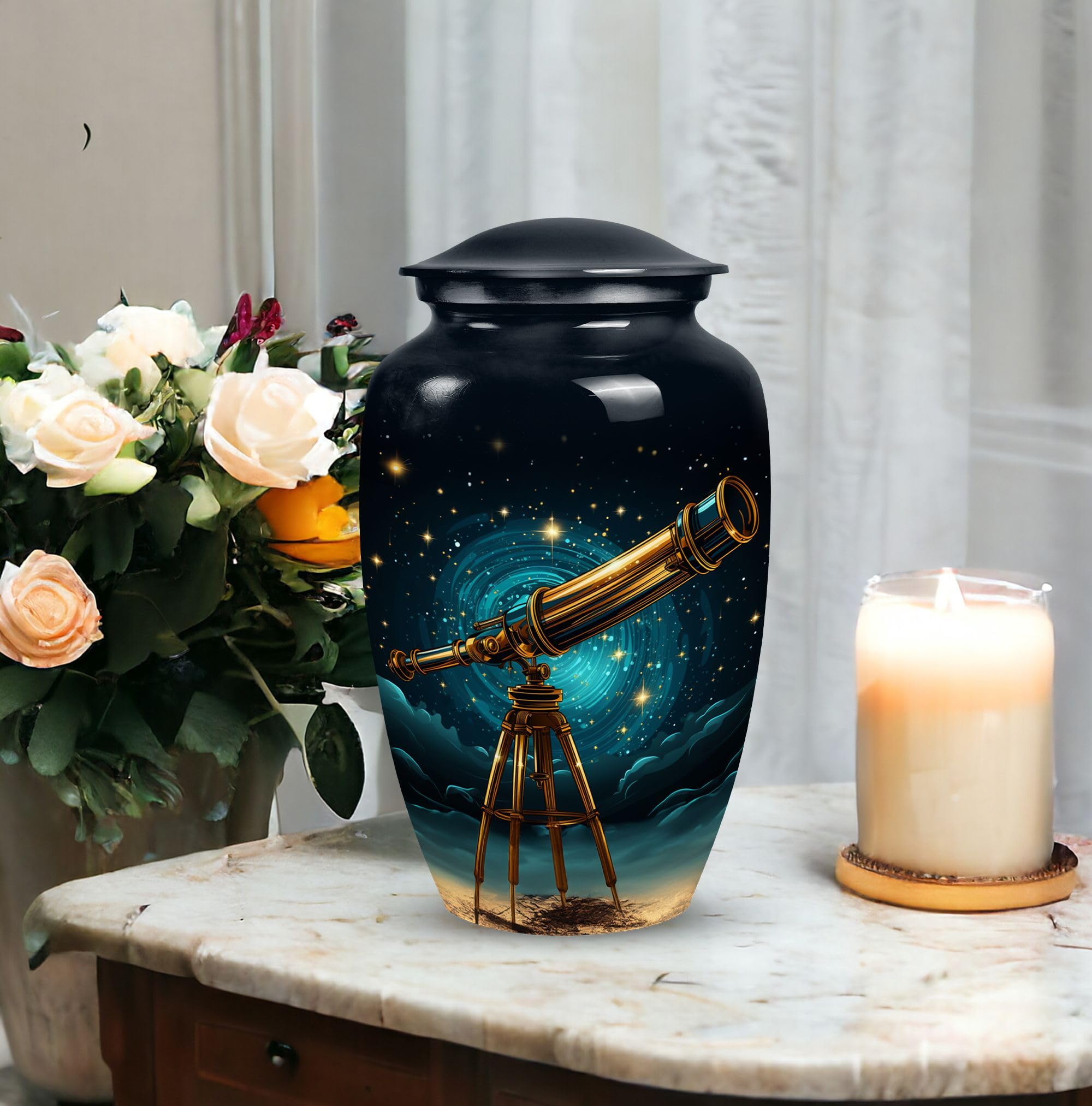 SUBSH Telescope Design Funeral Urn, 10 Inch Large Memorial Urn for Dad, Cremation Urn for Adult Female, Funeral Urn for Men, Urn for Women Ashes, Black Urn, Elegent Urn Ashes, Ash Holder - Image 6