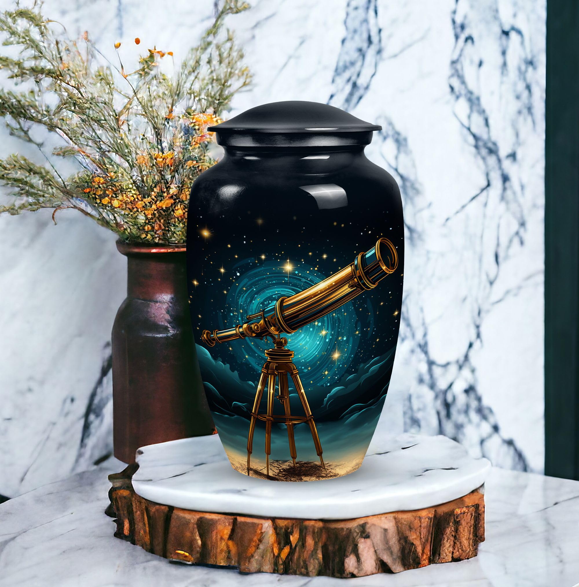 SUBSH Telescope Design Funeral Urn, 10 Inch Large Memorial Urn for Dad, Cremation Urn for Adult Female, Funeral Urn for Men, Urn for Women Ashes, Black Urn, Elegent Urn Ashes, Ash Holder - Image 7